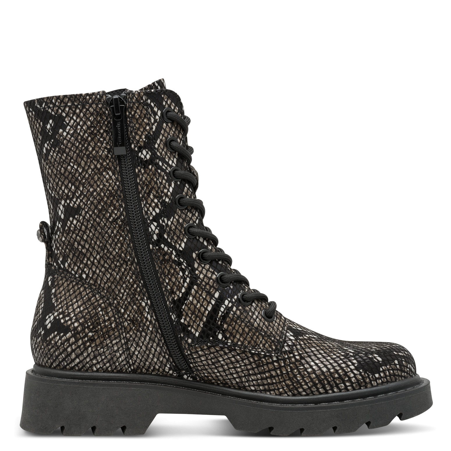 Tamaris Schnürstiefelette, Blockabsatz, Schnürboots im trendigen Snake-Look