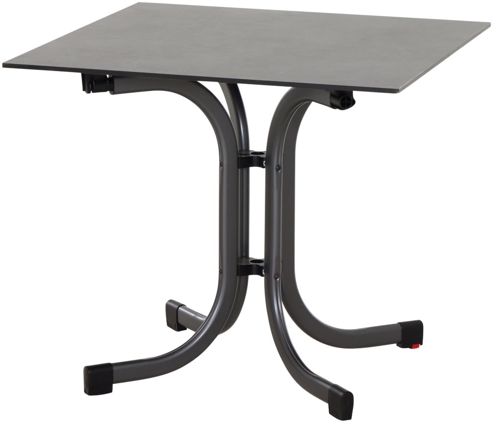 Siena Garden Gartensessel »Lane Sessel anthrazit 4er Set mit Tisch« Set, 4 Stk. tlg. 4 x Stapelsessel + Tisch Sola 80 x 80 cm