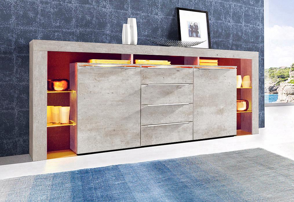 borchardt Möbel Sideboard "Lima, Breite 192cm mit Metallgriffen und Glasböden" Sehr viel Stauraum, 2 Türen, 4 Schubfächer, eleganter Überbau