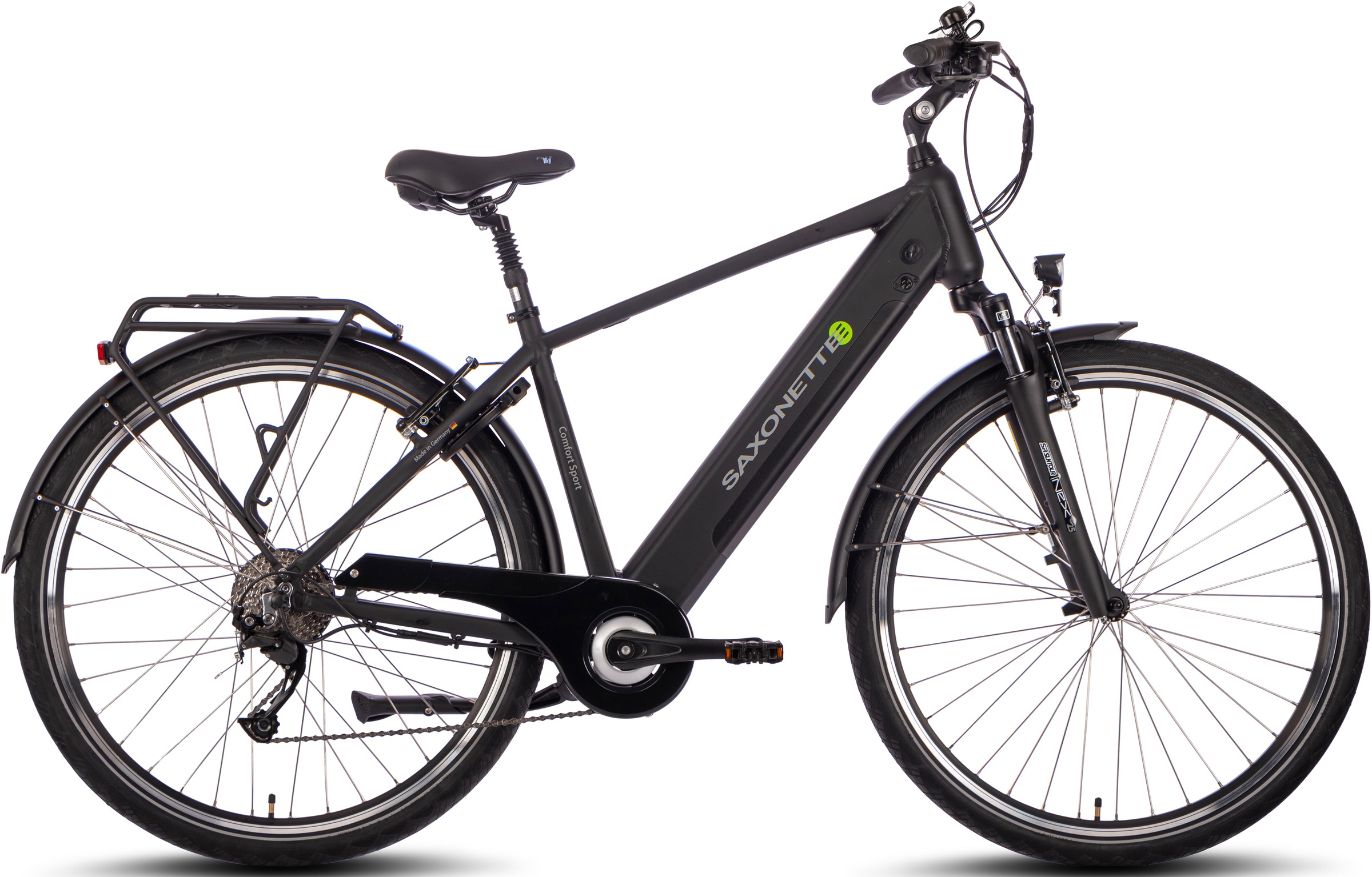 SAXONETTE E-Bike "Comfort Sport", 9 Gang, Shimano, Alivio, Heckmotor 250 W, (mit integr. Rahmenschloss und Trapez-Rahmen