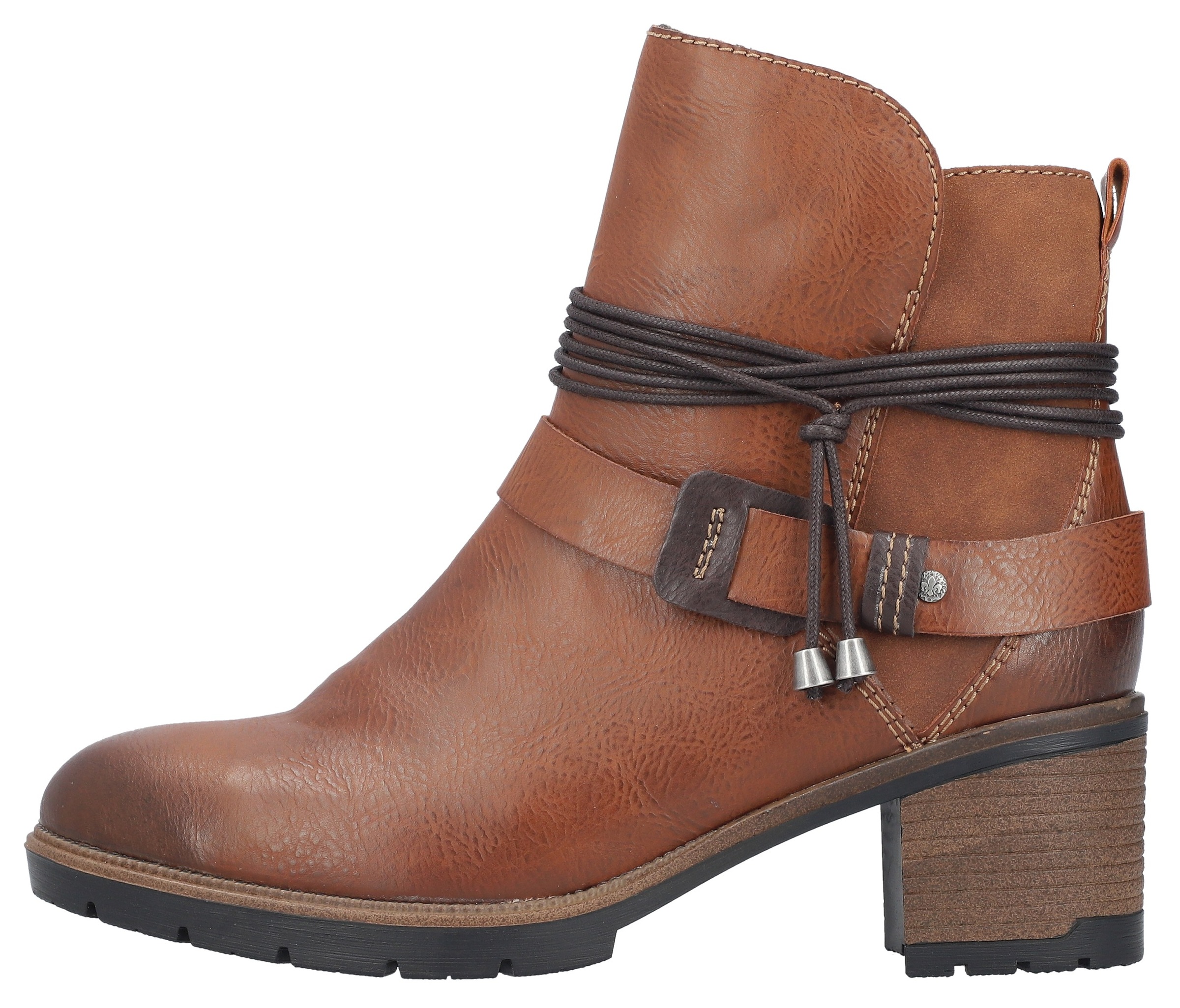 Rieker Stiefelette, Boots, Blockabsatz, Zierbänder, in Used-Optik