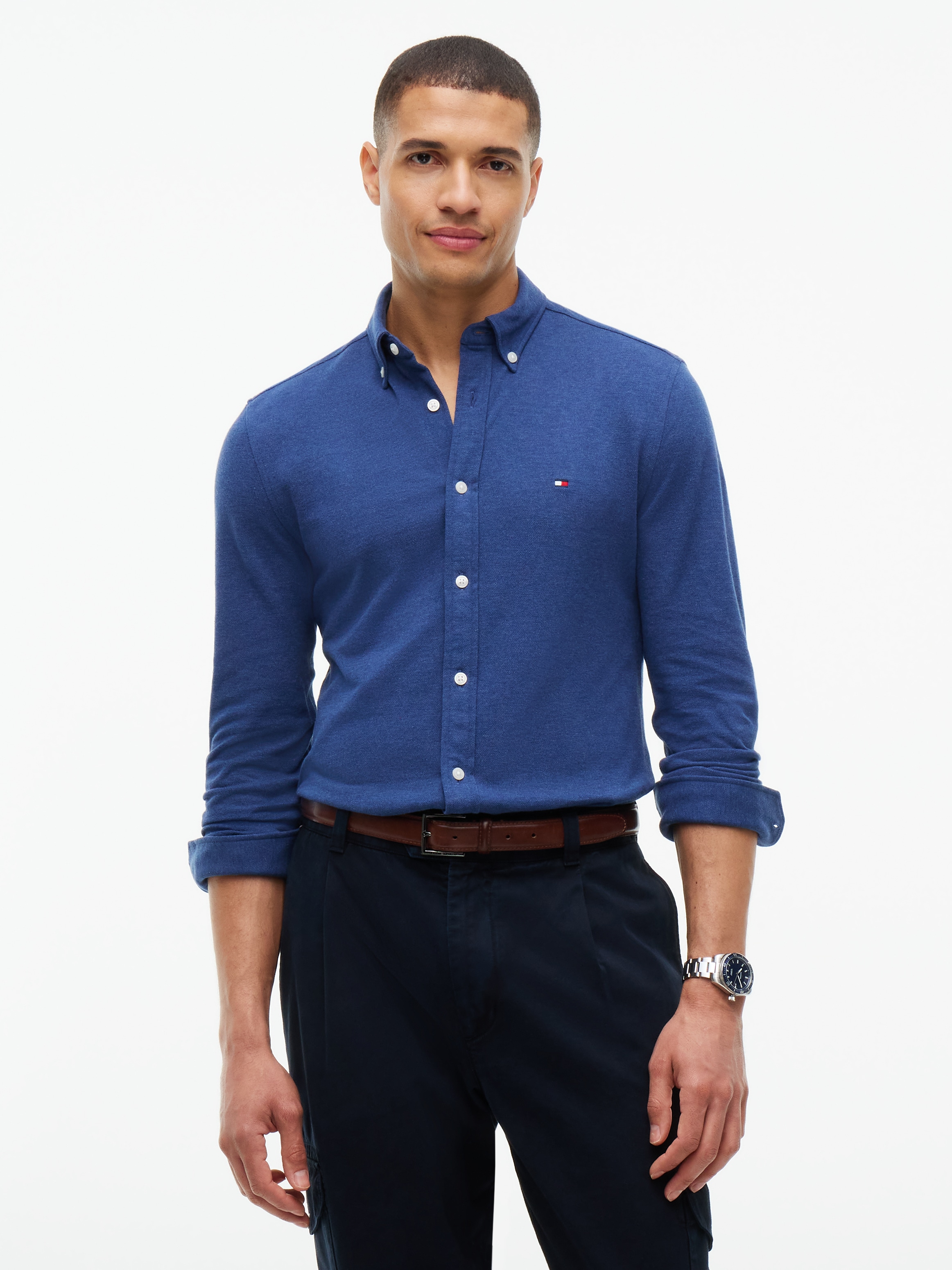 Tommy Hilfiger "KNITTED SHIRT" Button-down-Kragen, Slim Fit, Jersey-Qualität