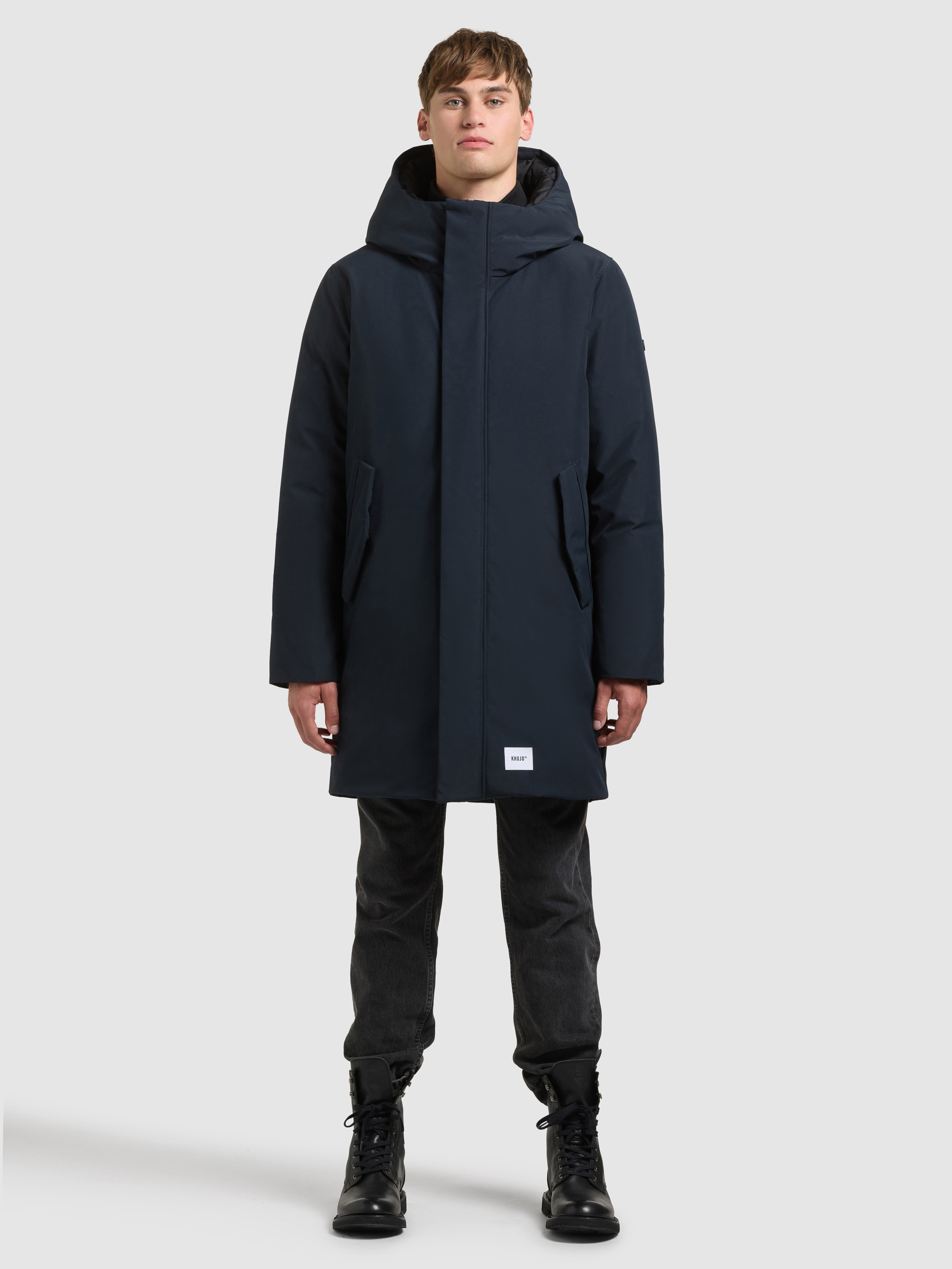 KHUJO Herren Wintermantel "FOGG2", blau, Gr. L, unifarben, Web, 100% Polyester, Mäntel