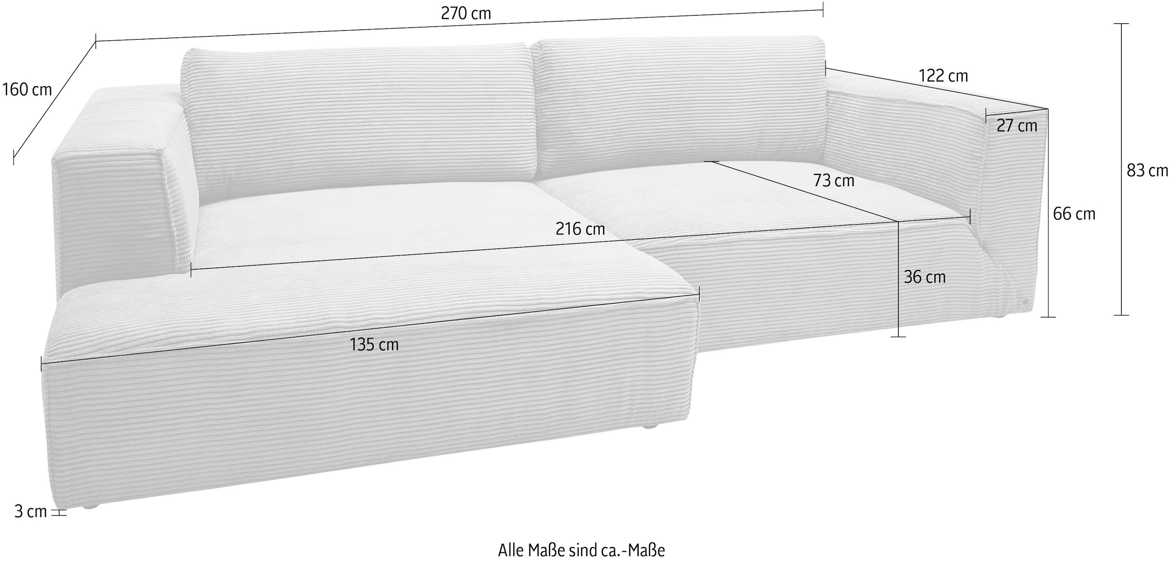 TOM TAILOR HOME Ecksofa »Big Cube Style«, (2 St.), mit cleanen Stegkissen, extra große Sitztiefe, Breite 270cm