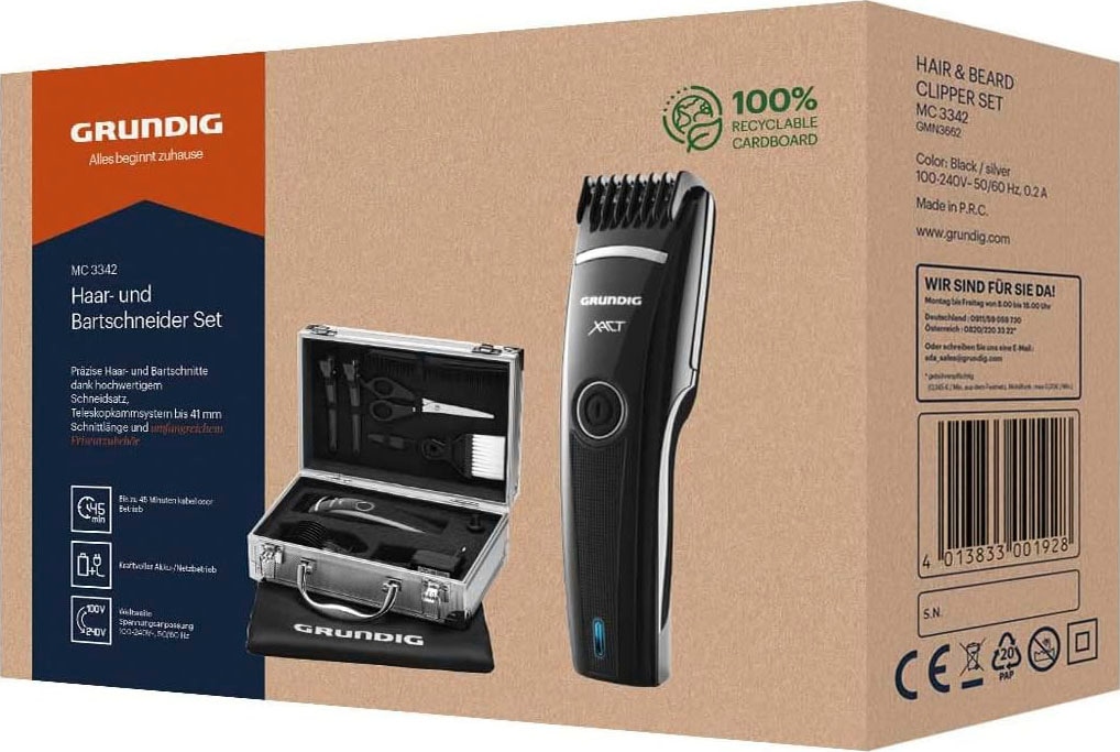 Grundig Haar- | »MC 3342«, Aufsätze, auf abwaschbar BAUR hygienisch Rechnung Schneidsatz Bartschneider 2 und