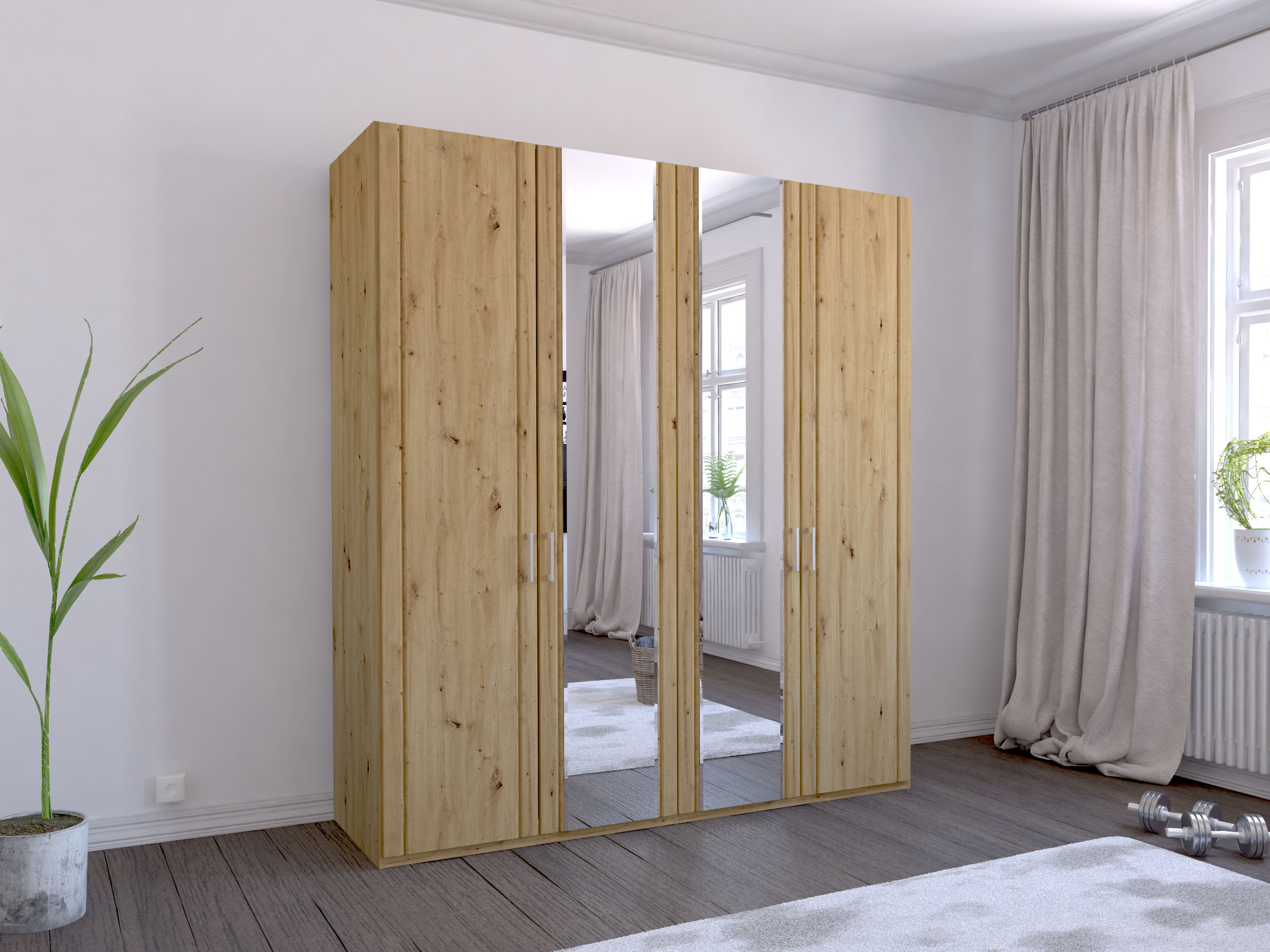 WIEMANN Kleiderschrank "Mainau" mit Holz- und Spiegeltüren