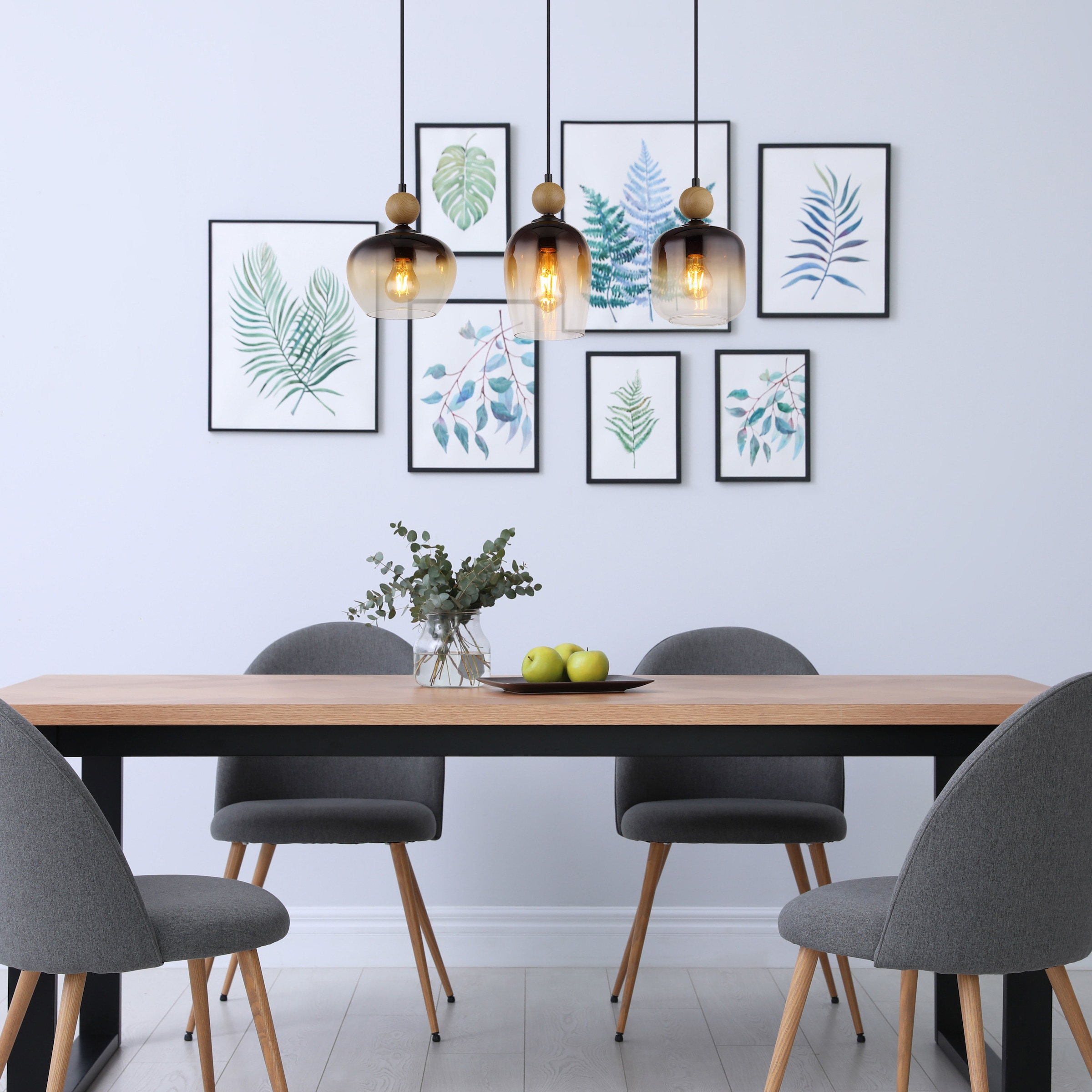 GLOBO LIGHTING Hängeleuchte »COMMY« E27 1 Stk. Hängelampe schwarz holzoptik Glas rauchfarben amber klar verlaufend