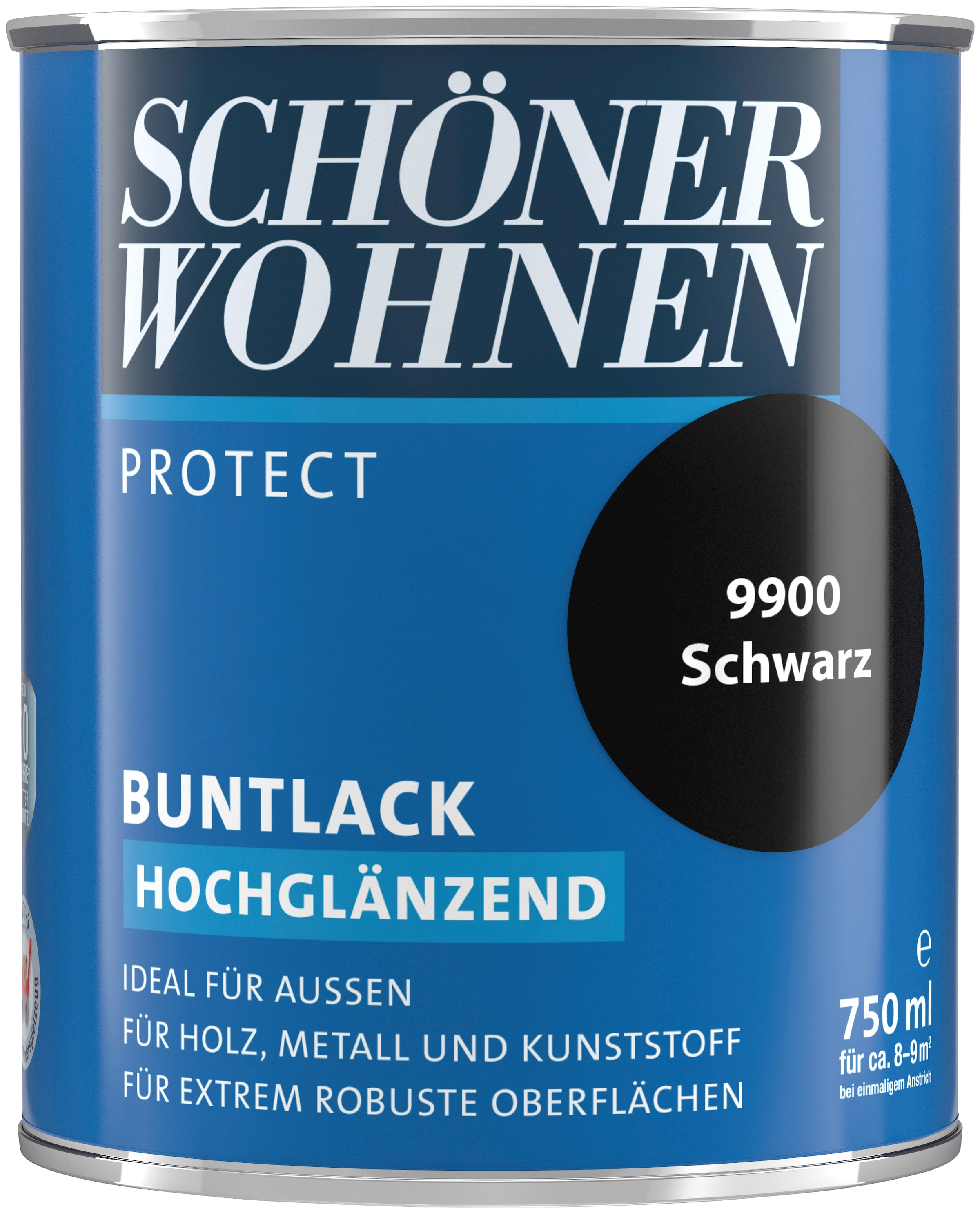 SCHÖNER WOHNEN FARBE Lack »Protect Buntlack«, 750 ml, schwarz, hochglänzend, ideal für...