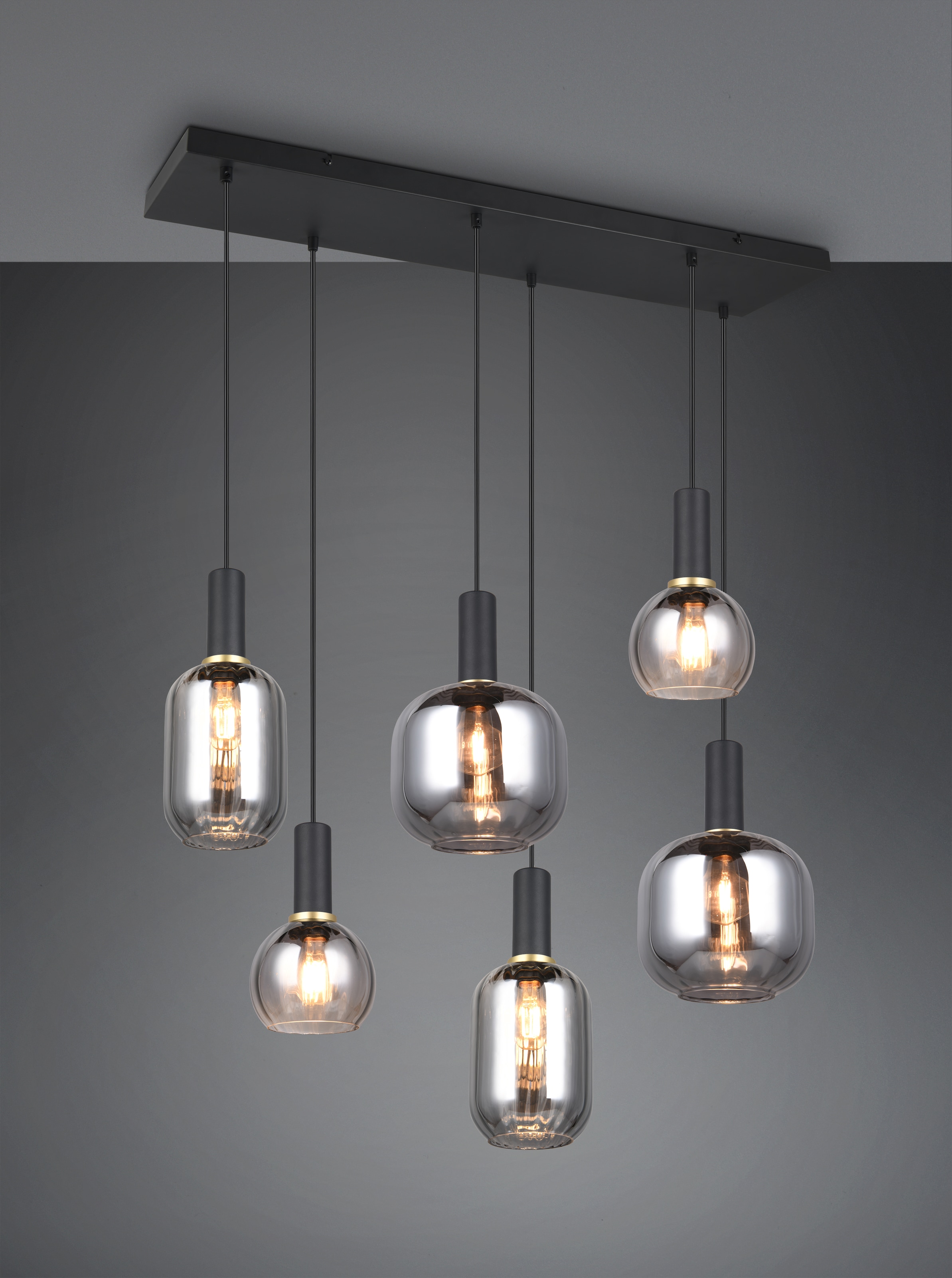 TRIO Leuchten Pendelleuchte »DIVA, E27 Hängelampe 6-flammig mit Glasschirm, exkl 6xE27 max 10W«, 6 flammig, Leuchtmittel E27 | Leuchtmittel wechselbar, höhenverstellbar bis max 150cm Hängeleuchte 92x35 cm Wohnzimmer Küche