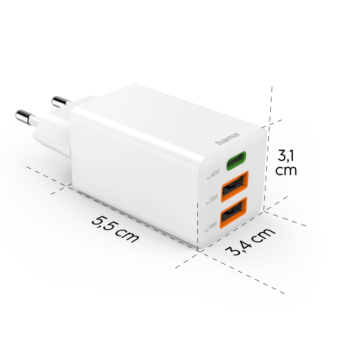 Hama Schnelllade-Gerät »USB-Ladegerät (Schnellladegerät, Netzteil, 1x USB-C, 2x USB-A, 45 W)«, (1 St.)