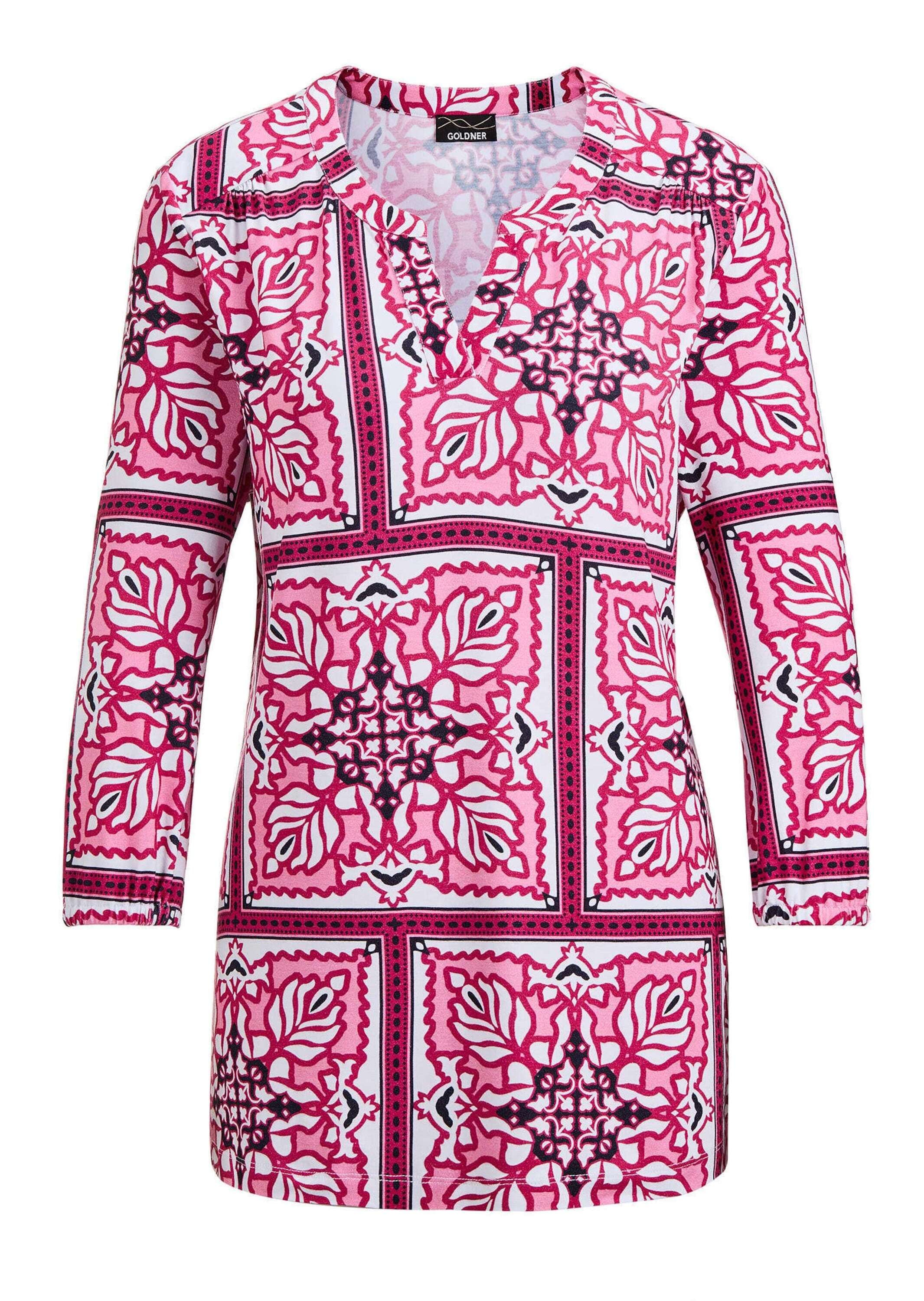 GOLDNER Schlupfbluse "Kurzgröße Bluse mit Muster, Halbarm" Seitenschlitze günstig online kaufen