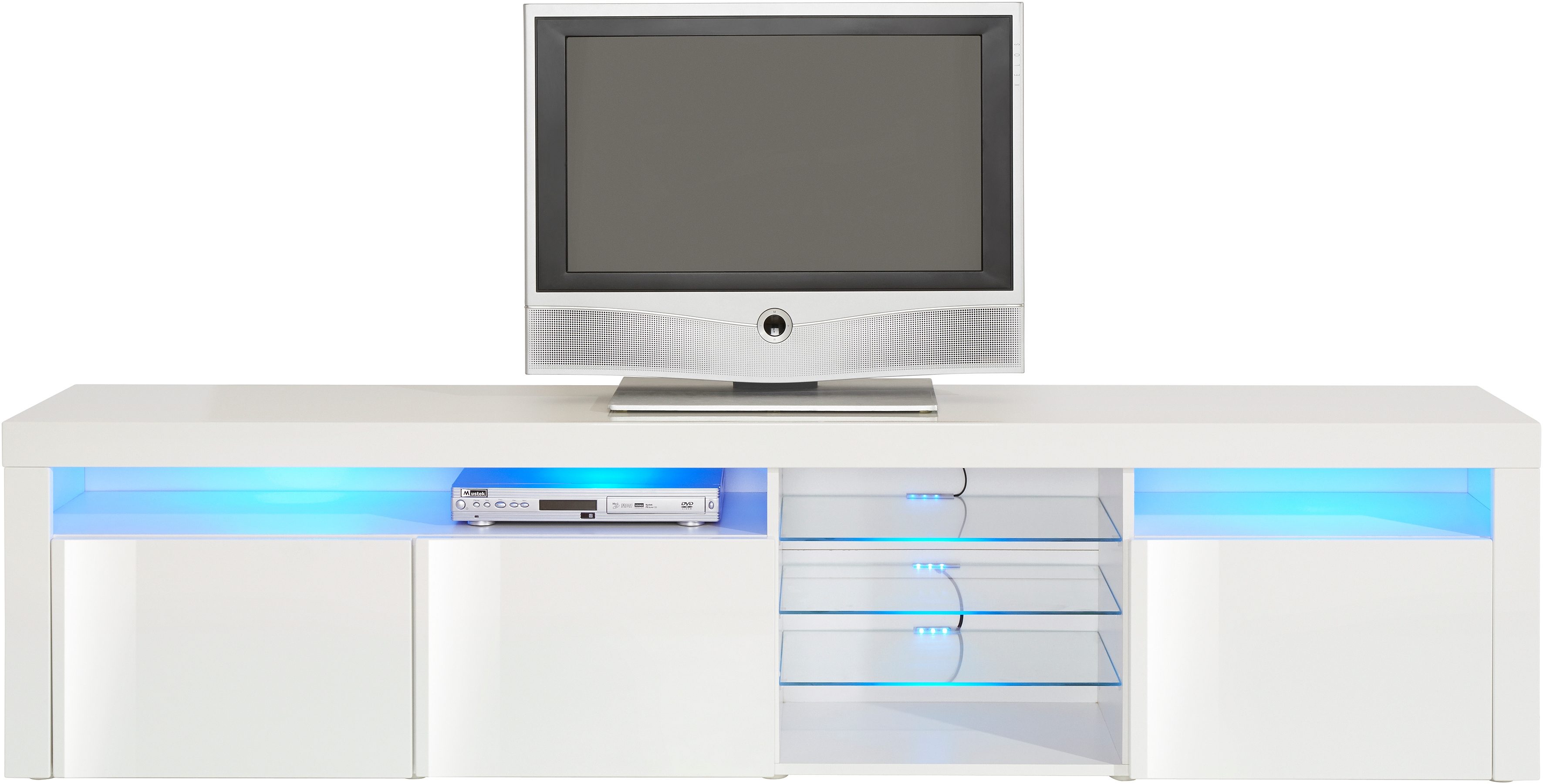 borchardt Möbel Lowboard "Santa Fé, TV-Schrank 200 cm breit" Mit Push-to-open-Funktion, 3 Türen, 3 Glasböden und 6 offenen Fächern