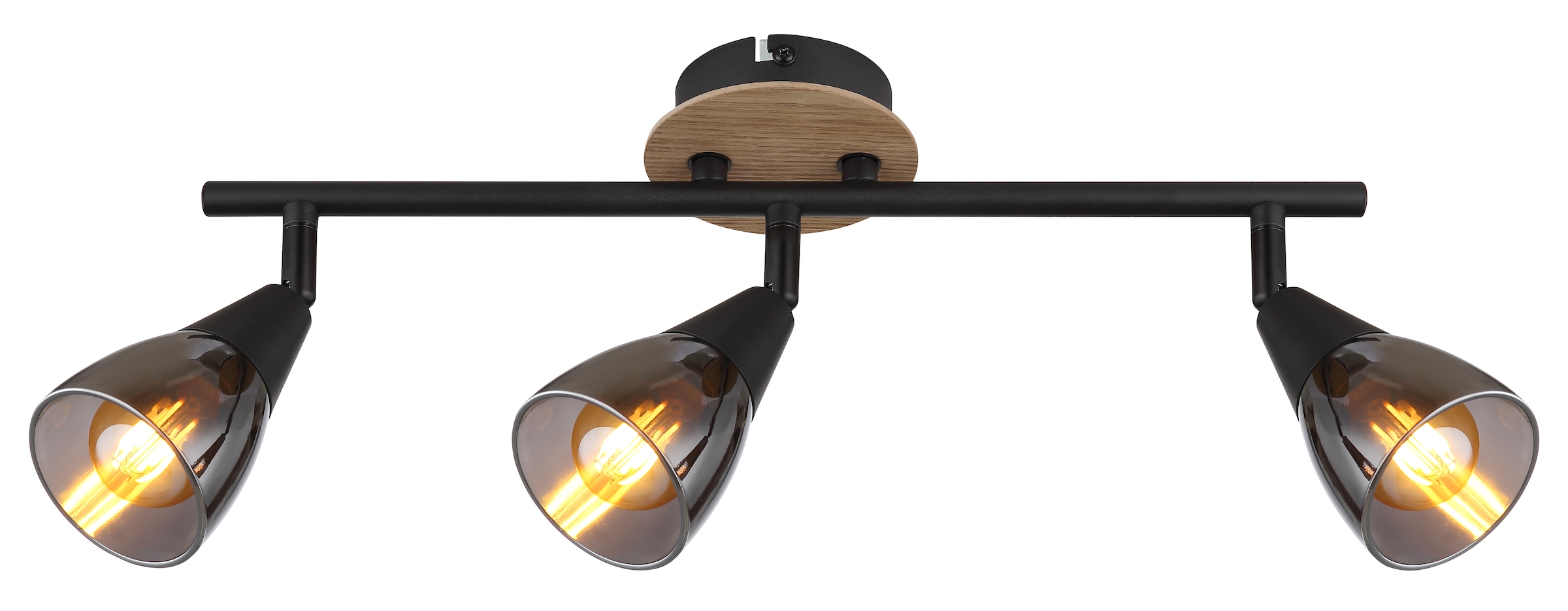 GLOBO LIGHTING Deckenstrahler »MUBBY«, Leuchtmittel E14 | ohne Leuchtmittel, Deckenspot/schwarz/Holz/Glas rauchfarben/Flur/Wohnzimmer