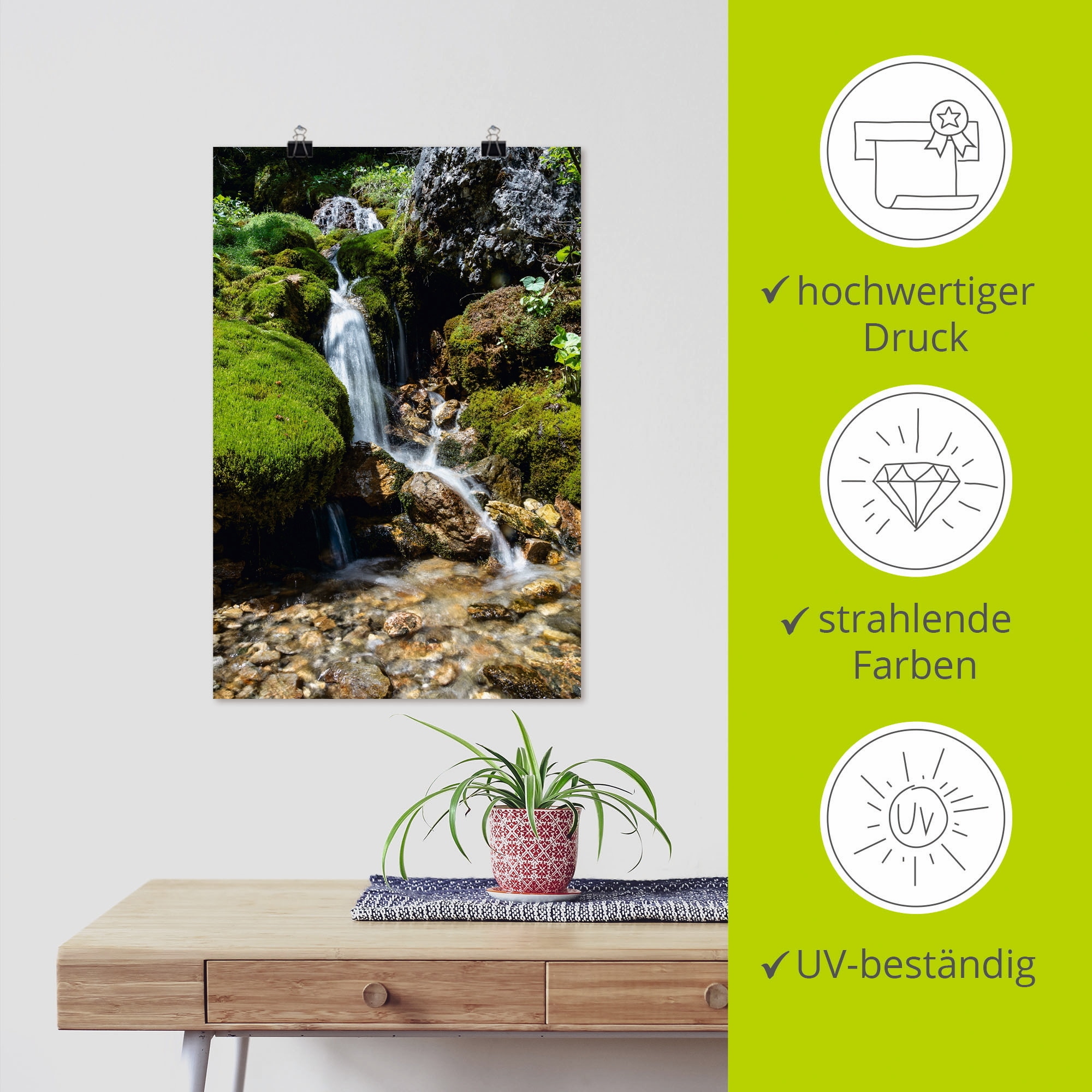 Artland »Kleiner Wasserfall in den Bergen« Gewässer 1 Stk. tlg. als Leinwandbild, Poster in verschied. Größen