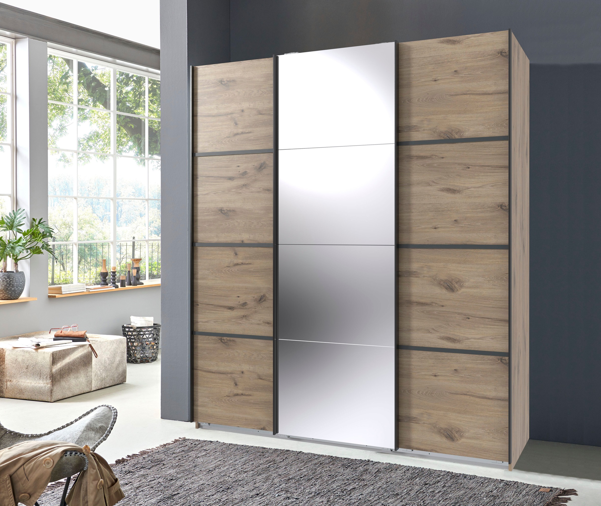 Wimex Schwebetürenschrank "Jork Kleiderschrank mit Spiegel, schwarze Metall günstig online kaufen