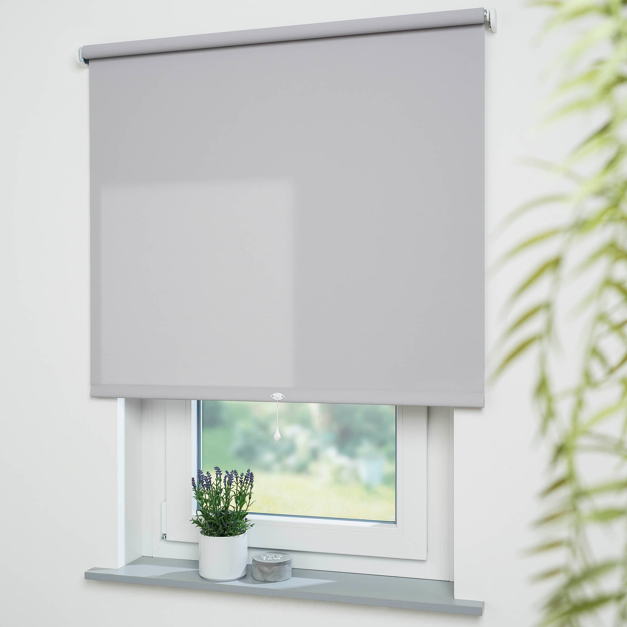 Springrollo LIEDECO, B:132cm H:180cm, grau, Metall, Polyester, Rollos, "Uni", lichtdurchlässig