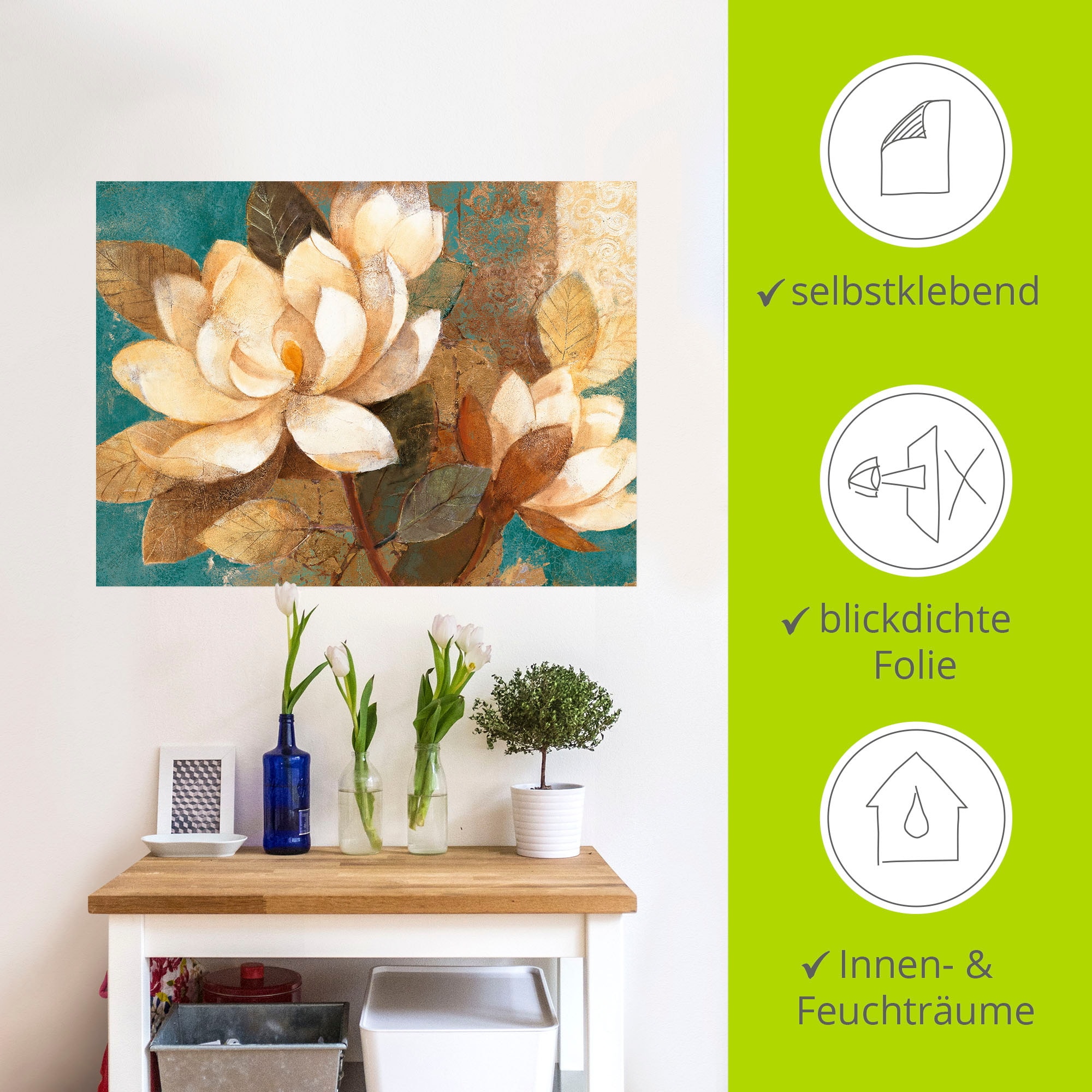 Artland Wandbild »Türkise Magnolien«, Blumen, (1 St.), als Poster, Wandaufkleber in verschied. Größen