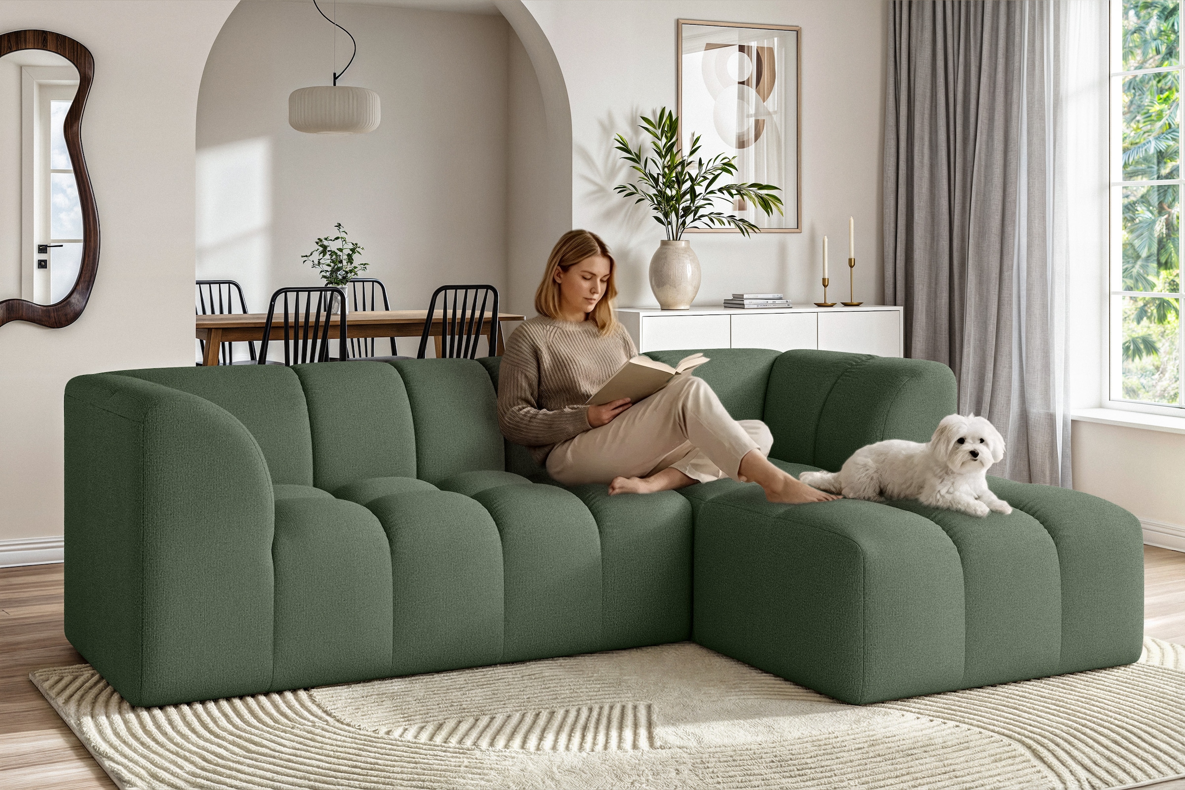 OTTO home Ecksofa "TUURE L-Form, Verlässliche Qualität, moderne Steppung, Breite 255cm" Bubble Optik, moderne Steppung, hoher Sitzkomfort, Wellenunterfederung