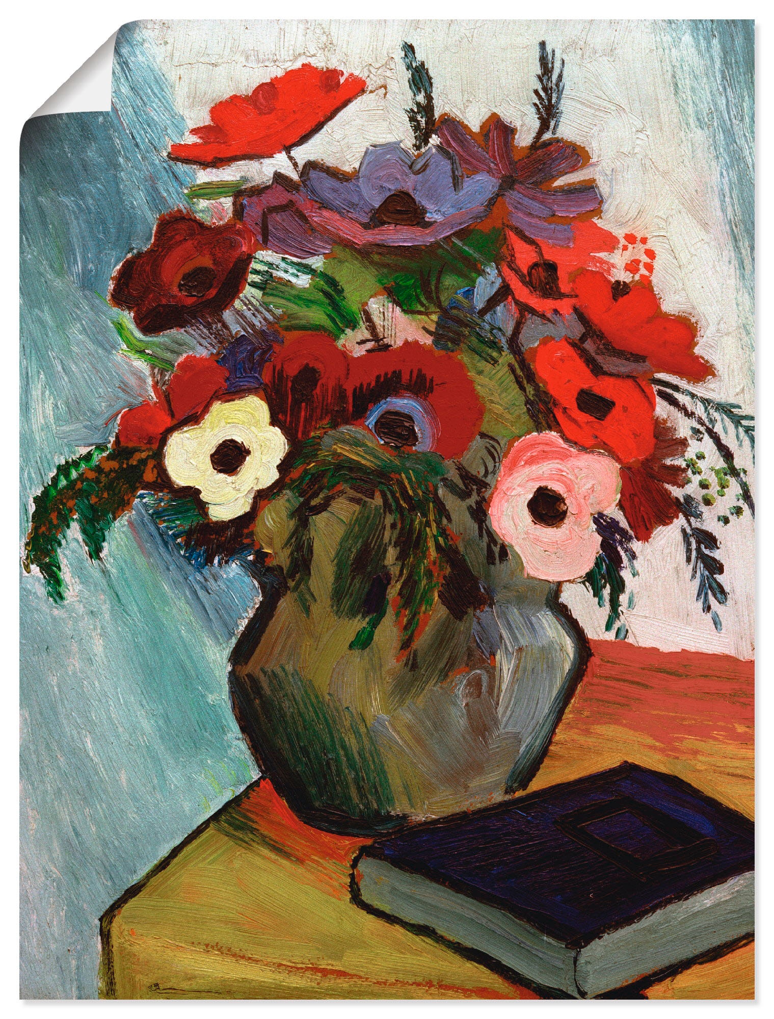 Wandbild »Stilleben mit Anemonen und blauem Buch«, Arrangements, (1 St.), als...