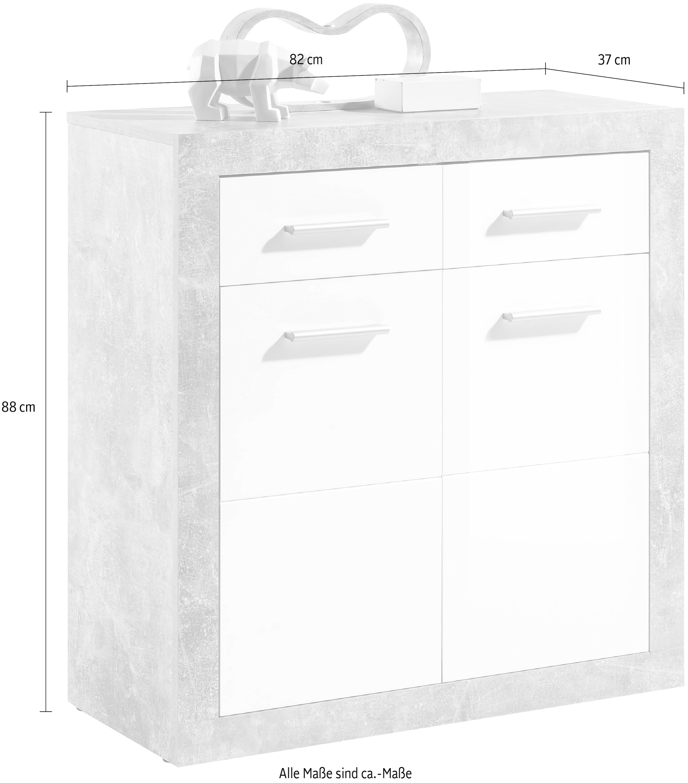 HBZ Kommode »Stone 2 weiß Glanz, BxHxT 82x88x37 cm«, Kommode mit 2 Türen, 2 Schubkästen und 1 Einlegeboden