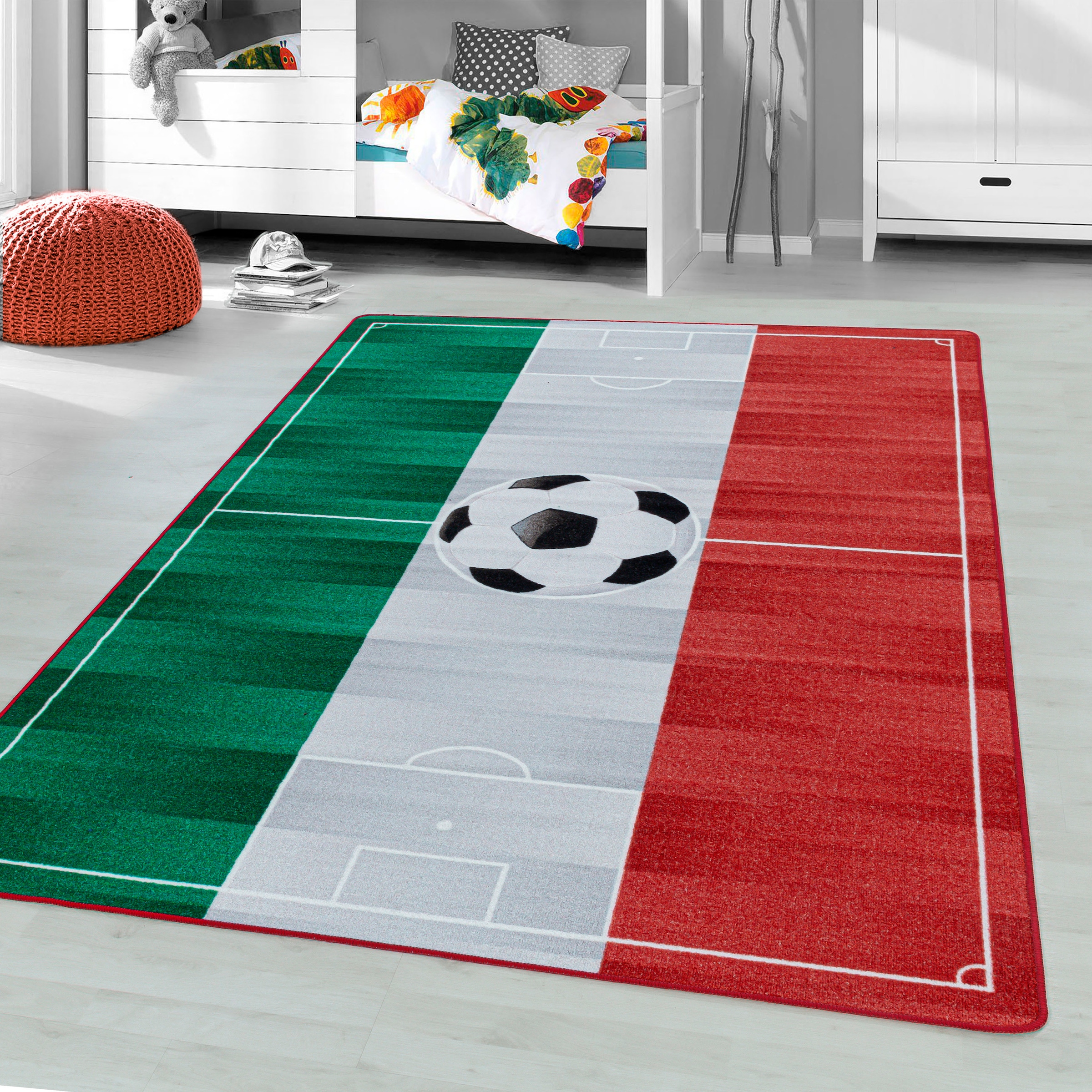 Ayyildiz Teppiche Kinderteppich »PLAY 2915«, rechteckig, robuster Kurzflor, Fußball, grün weiss rot,Italien, Kinderzimmer