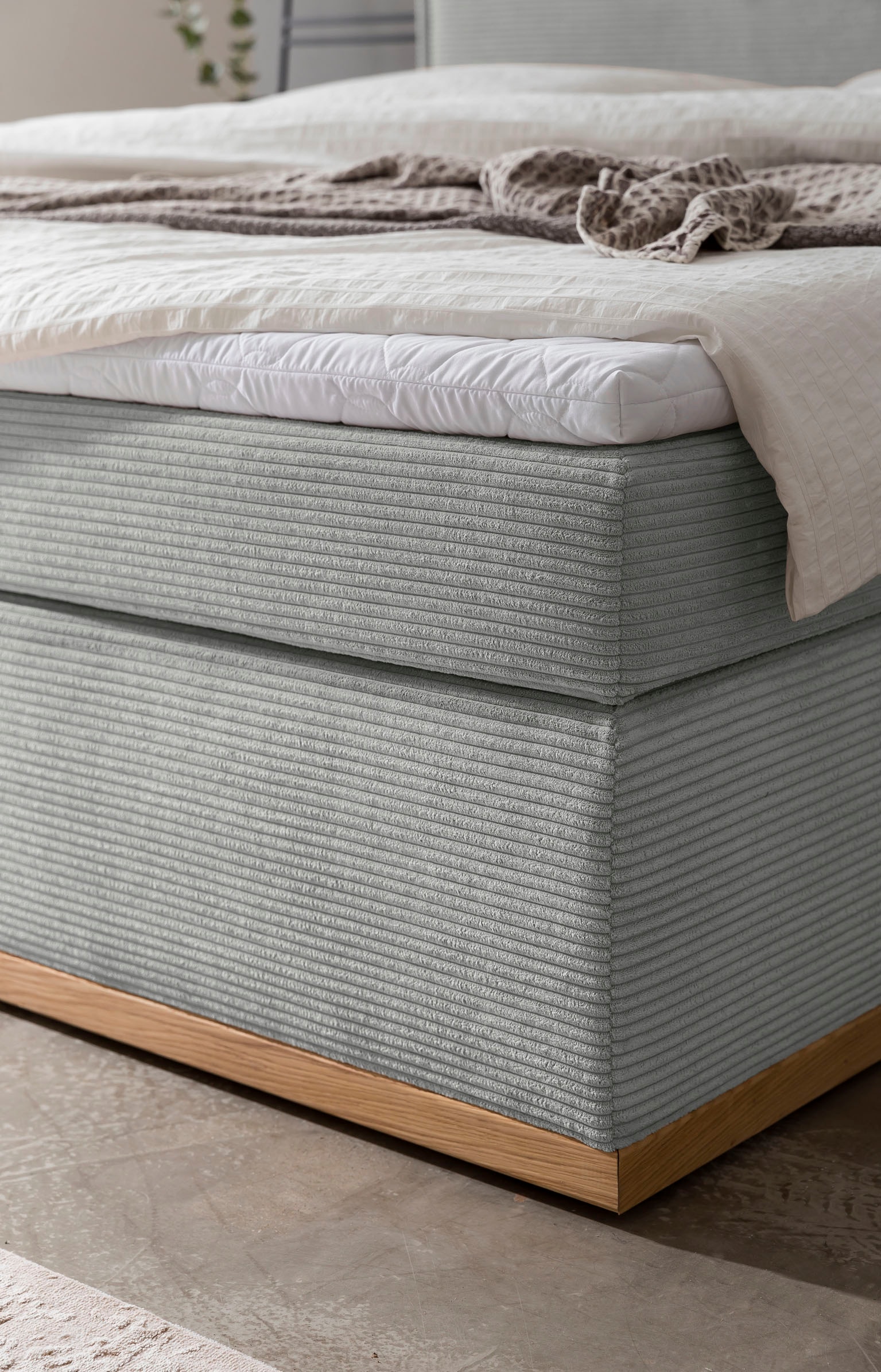 Home affaire Boxspringbett »SHERWOOD Hotelbett, Polsterbett«, Hochwertiger Cord,weiche Velours-Struktur, mit Topper, Eiche