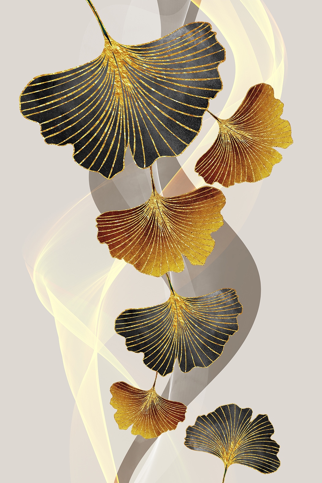 queence Leinwandbild "Ginkgo in Gold und Grau, Canvas Bild von Hand bespannt" 1 Stk. tlg. Zeitlose Ginkgo-Motive in hellen Farben