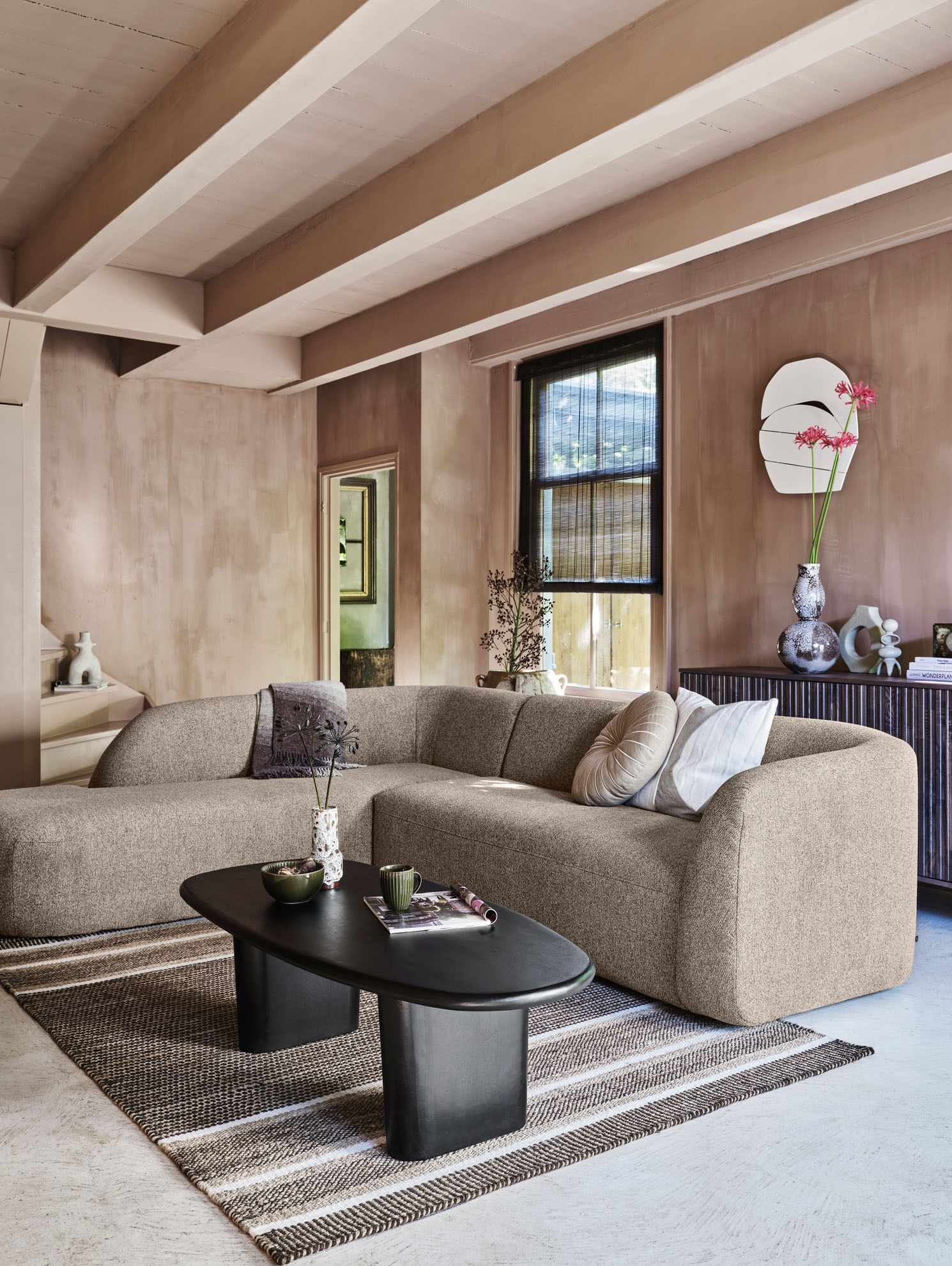 WOOOD Ecksofa »Sloping«, gepolstert mit gewebter Chenille, frei im Raum stellbar, Breite 274 cm