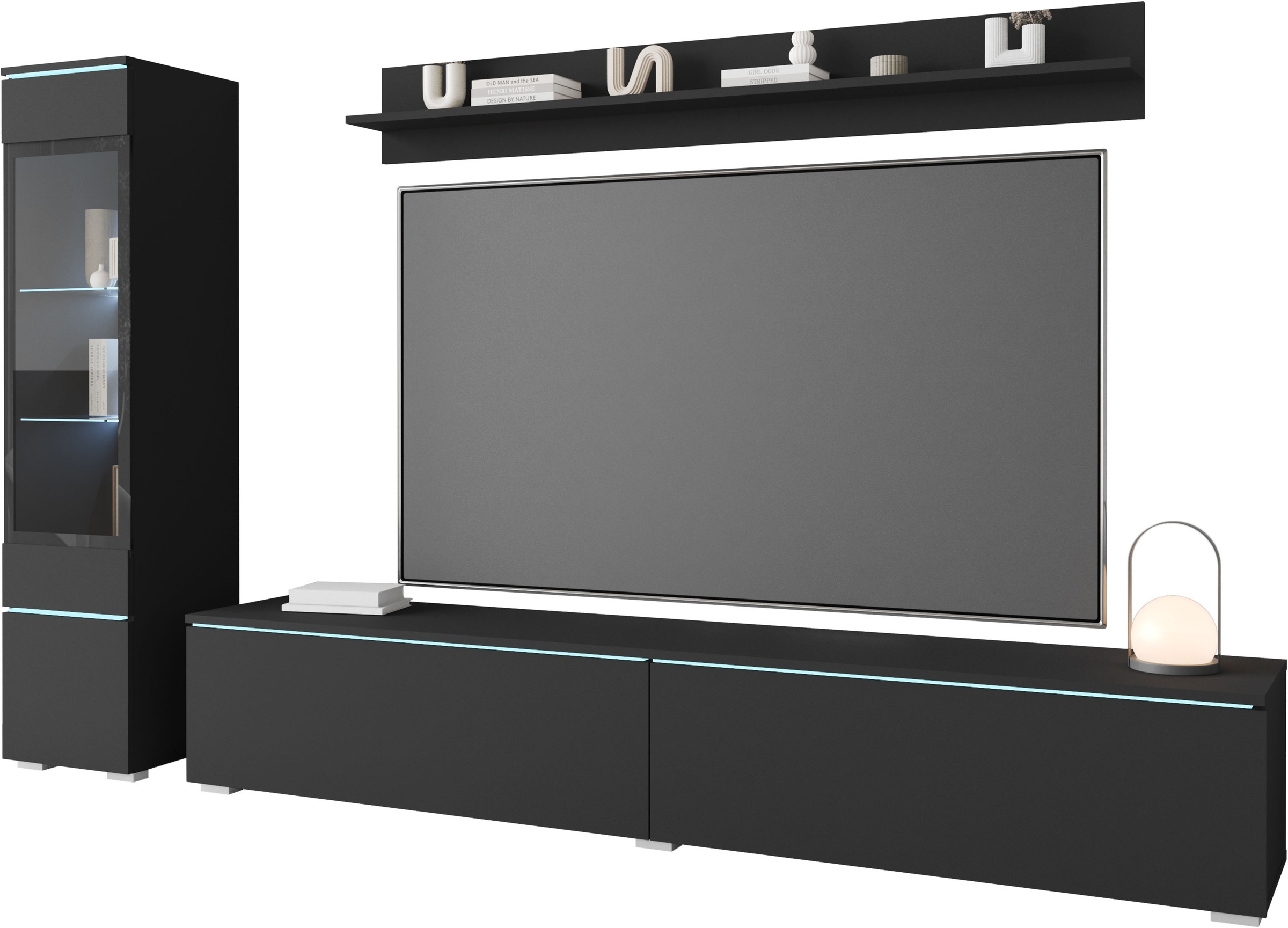 INOSIGN Wohnwand »VERA I, Vitrinen Türanschlag links/rechts wechselbar«, (Komplett-Set, 3 St.), Mediawand 230 cm, Vitrine mit Verglasung, stehend und hängend