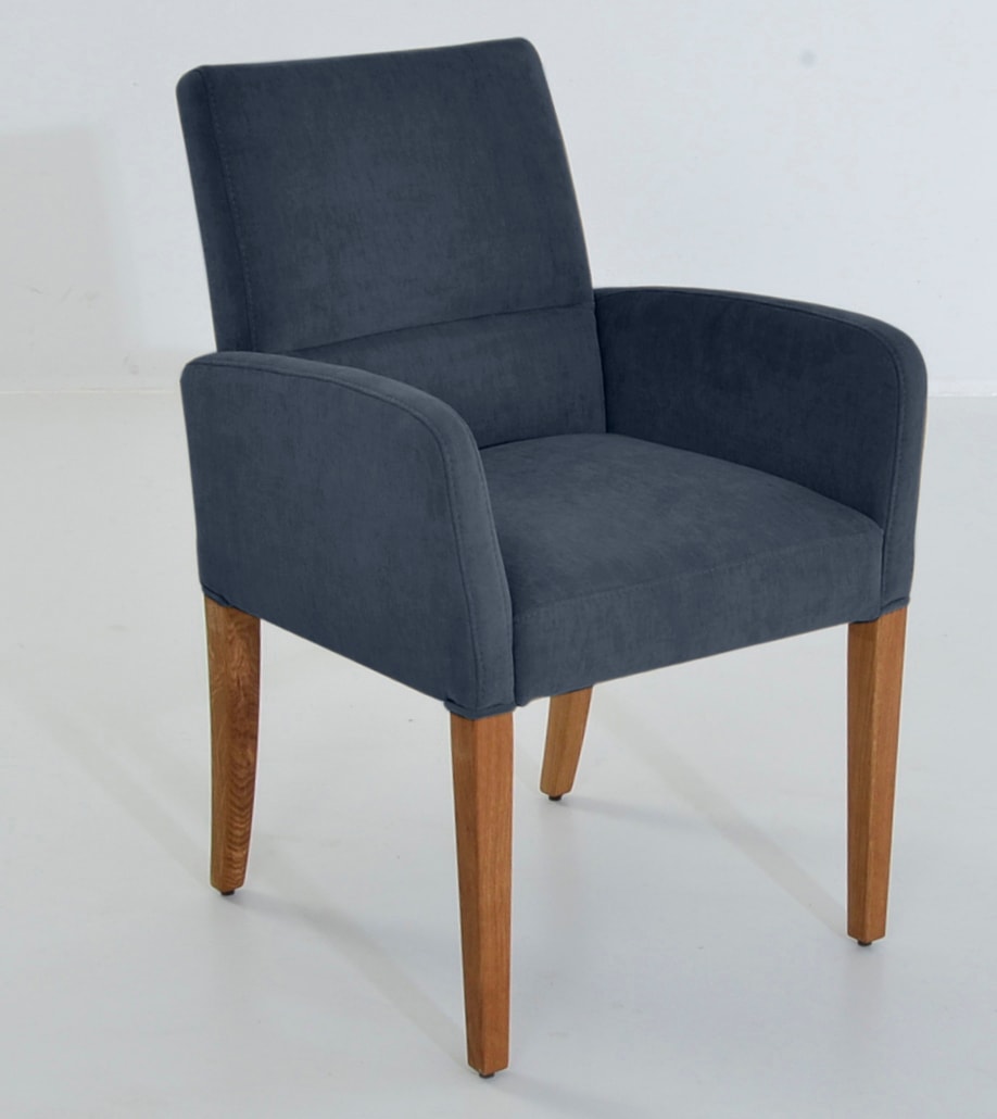 Armlehnstuhl, B:60cm T:66cm, blau, K+W KOMFORT & WOHNEN, Esszimmer, Stühle, "GOBY", 4-Fuß-Armlehnenstuhl mit Füßen in Wildeiche geölt, mit Polsterung