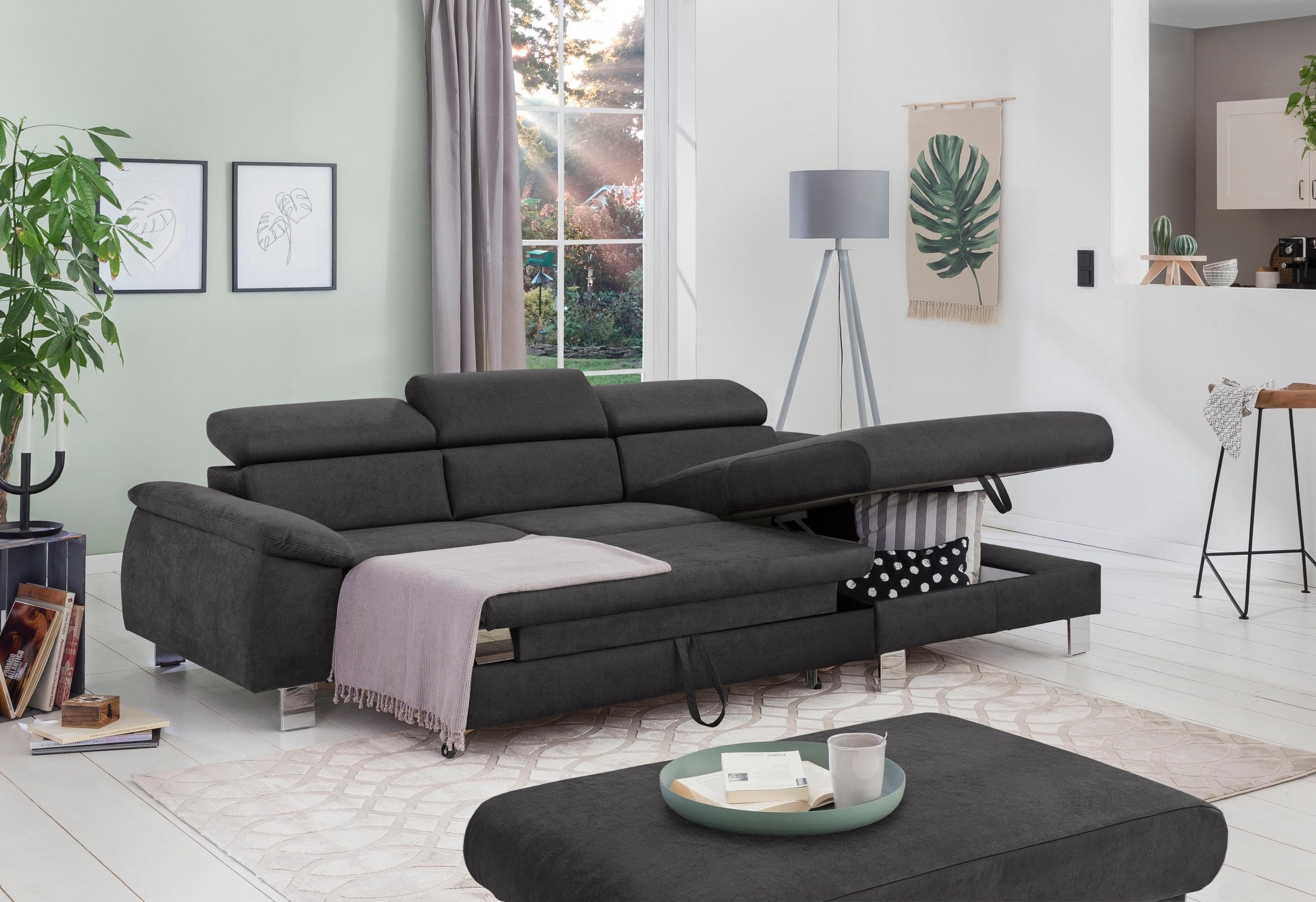 COTTA Ecksofa Komaris, Ecksofa, wahlweise mit RGB-LED-Beleuchtung und Bettfunktion/Bettkasten
