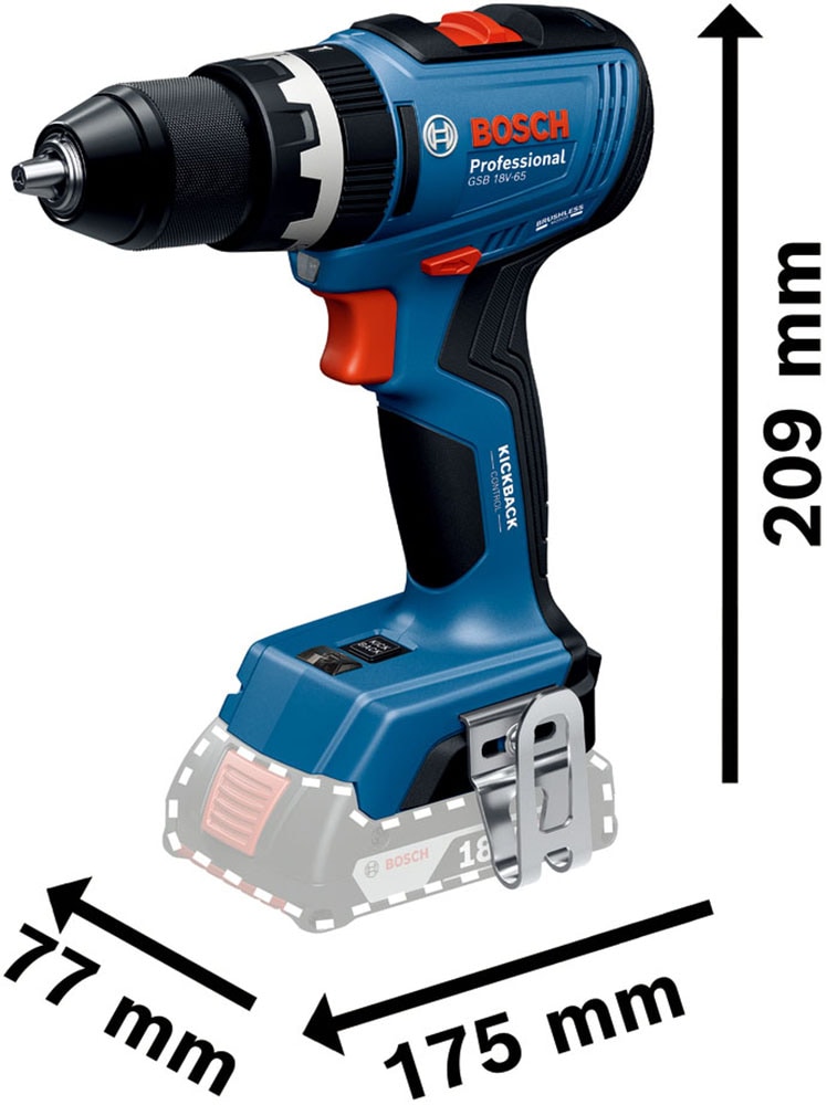 Bosch Professional Akku-Schlagbohrschrauber »»GSB 18V-65««, in L-BOXX-Koffer, ohne Akku, ohne Ladegerät