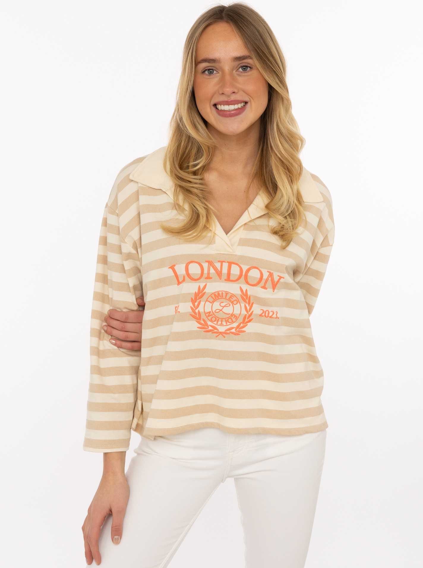 Zwillingsherz Langarmshirt ""London"" gestreift, Polokragen, Aufdruck