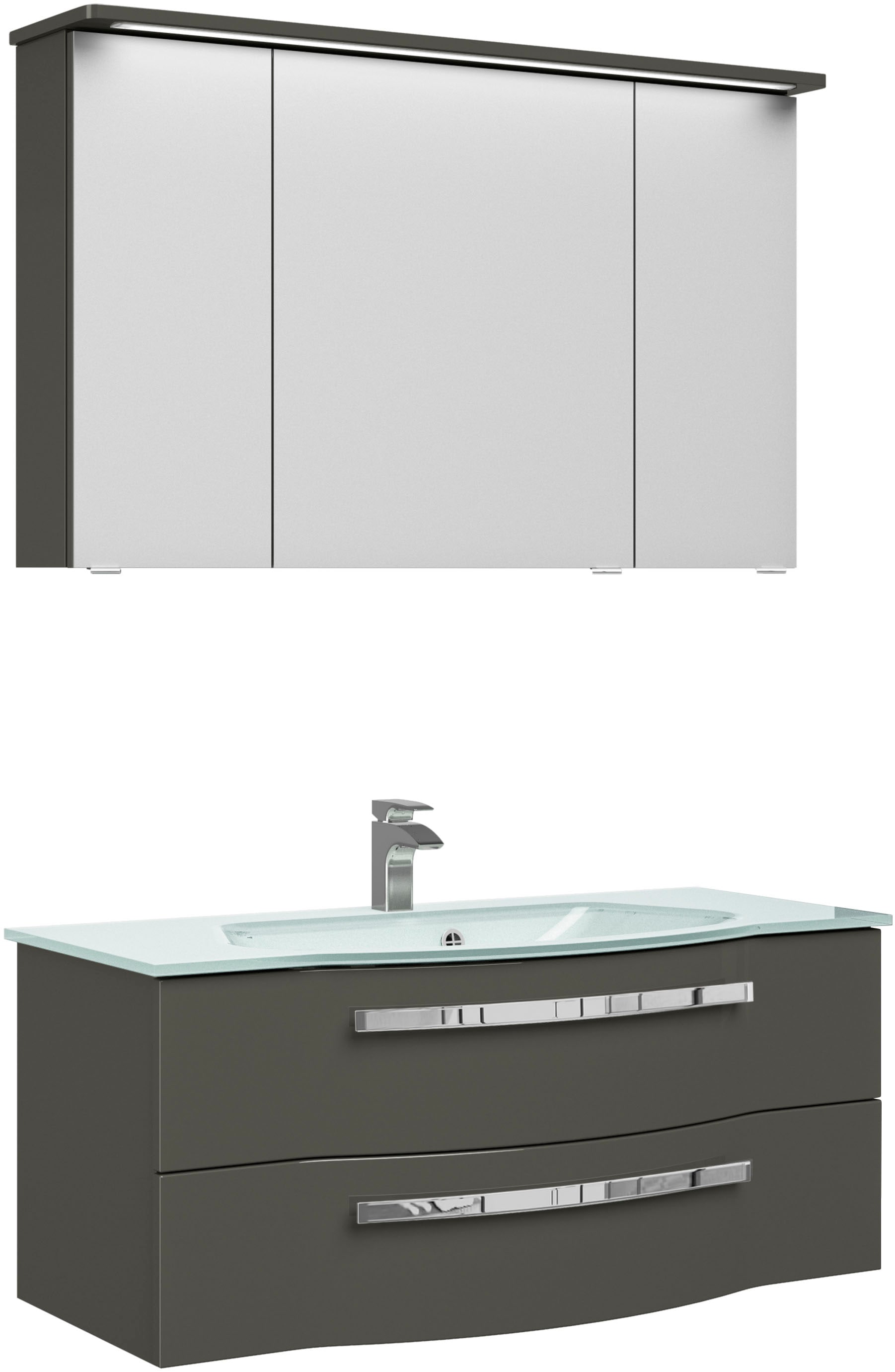 Saphir Badmöbel-Set "Serie 4005, vormontiert, Glaswaschbecken, Spiegelschra günstig online kaufen