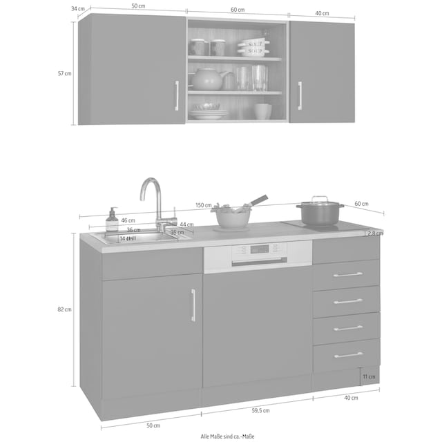 HELD MÖBEL Küche »Mali«, Breite 150 cm, mit E-Geräten bestellen | BAUR