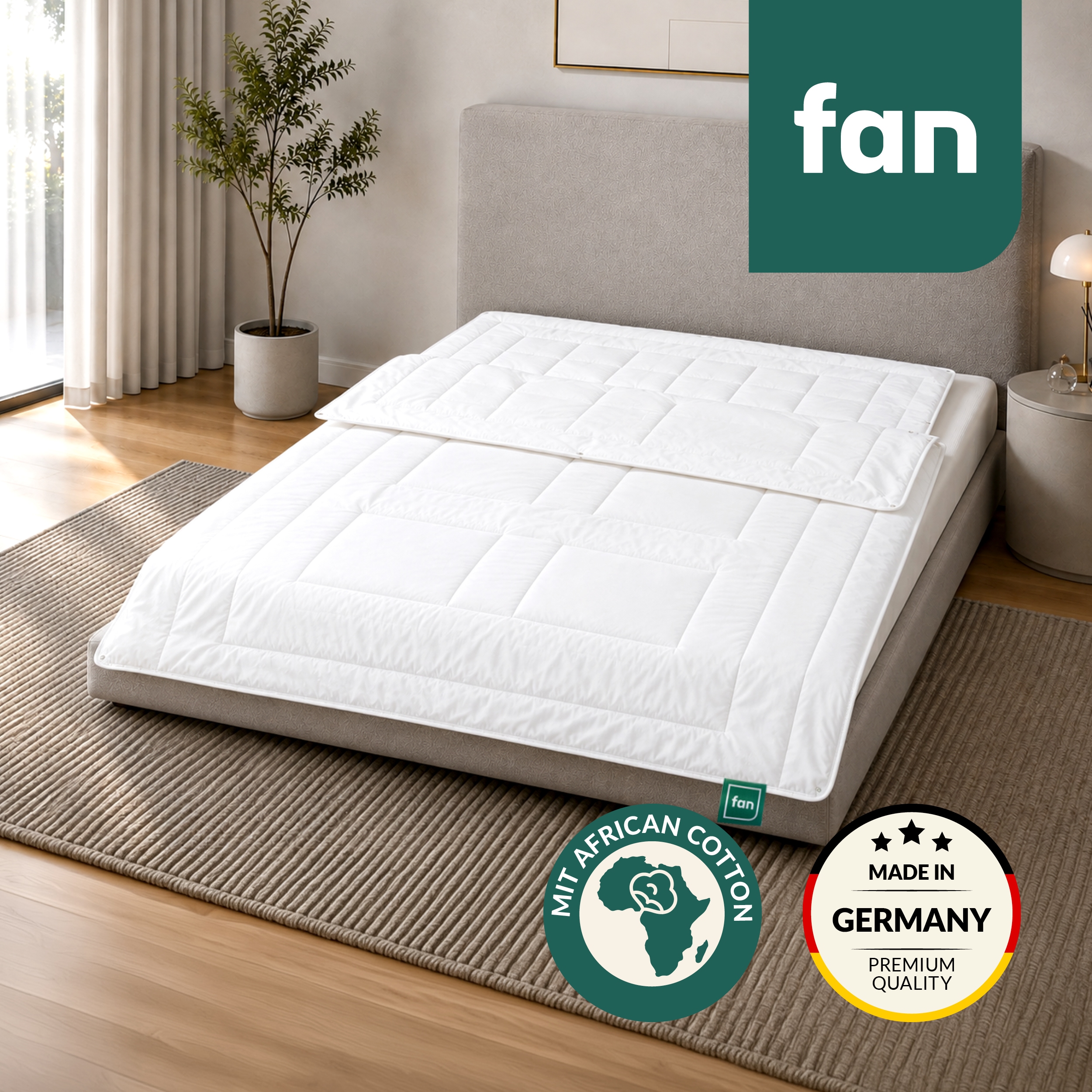 fan Naturfaserbettdecke "African Cotton, 135x200 cm und weitere Größen" 4-Jahreszeiten Füllung 100% Lyocell (TENCEL™) 1 Stk. tlg. Bettdecke für Winter oder Sommer. Hergestellt in Deutschland