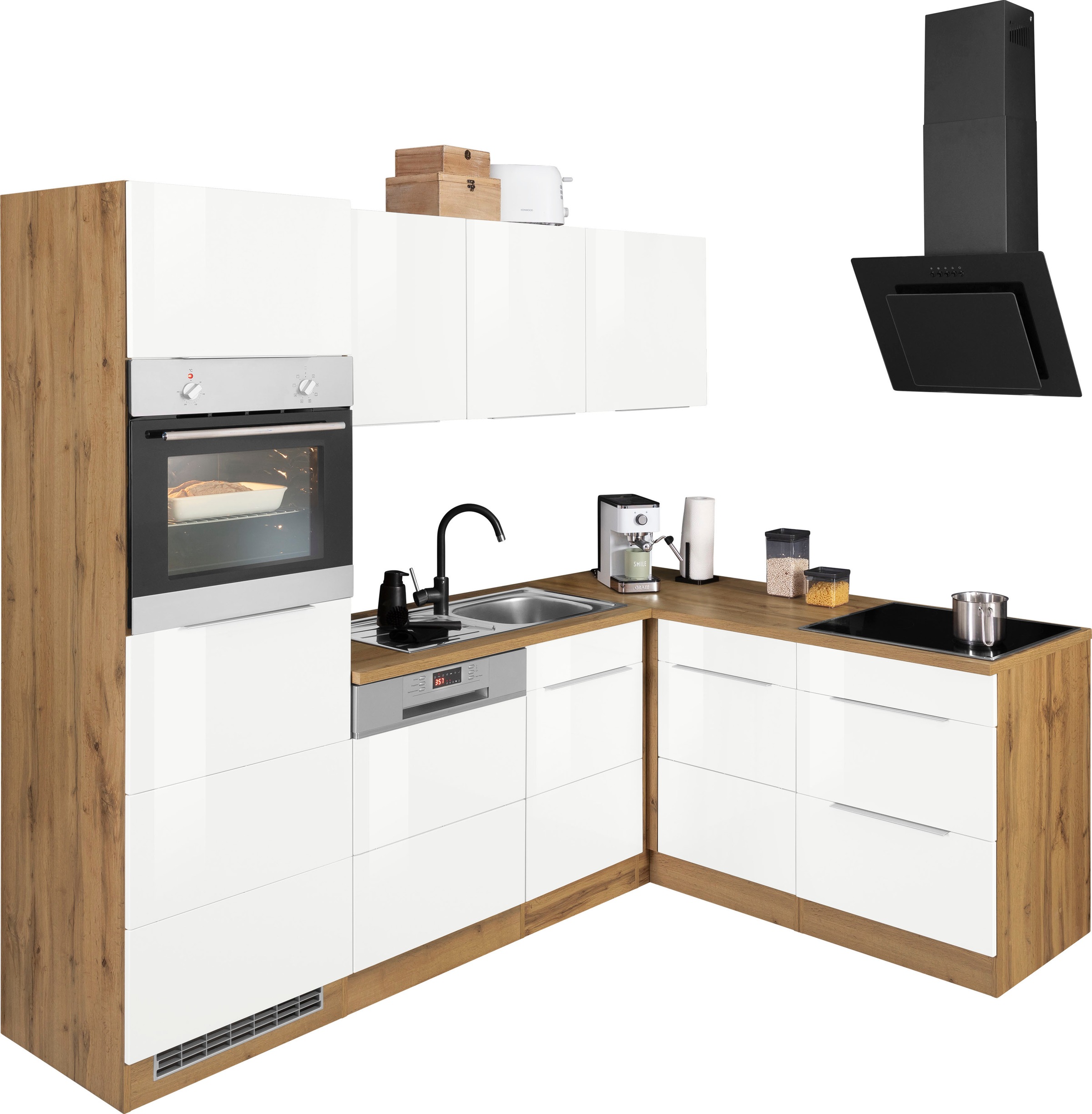 KOCHSTATION Winkelküche "KS-Brindisi Stellbreite 230/170 cm", wahlweise mit E-Geräten und Induktion, mit MDF-Fronten