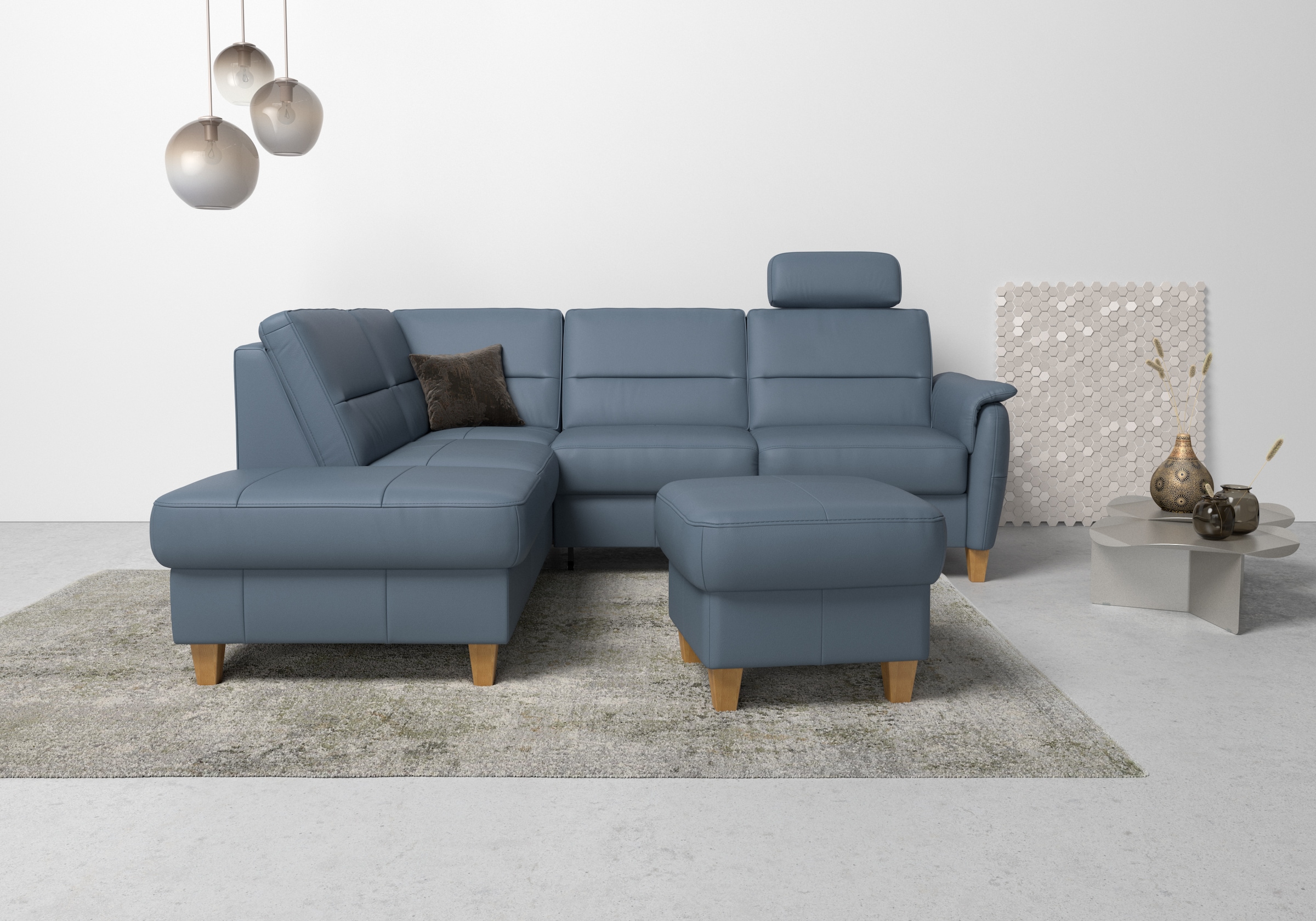 Home affaire Ecksofa "Palmera, L-Form, B: 236 cm, Bettfunktion & Bettkasten wählbar" Federkern-Polsterung, Sitzhöhe 48 cm, handgefertigt, stilvolles Design