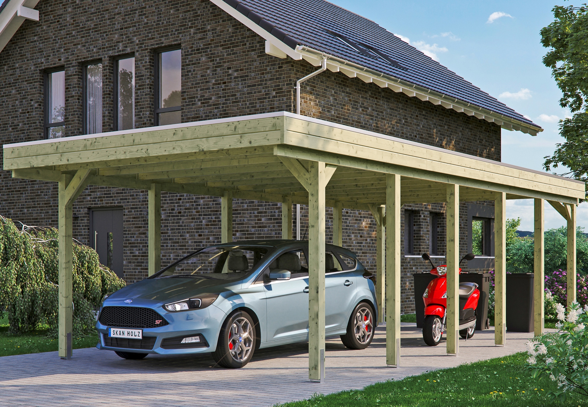 Skanholz Einzelcarport "Friesland" Massivholz 355 cm grün