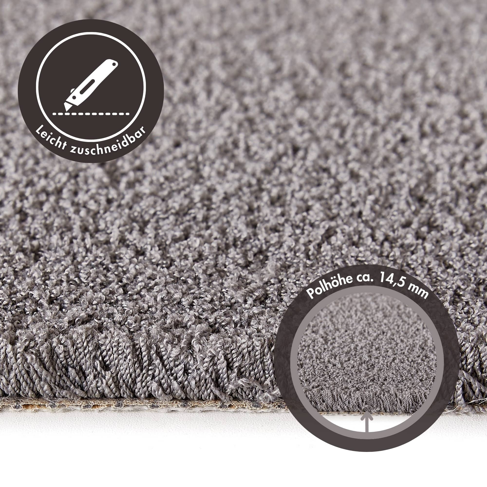 Teppichboden ANDIAMO "Softness, Velours, Gesamthöhe 17 mm, Made in Belgium", grau, B:400cm L:200cm, Kunstfaser, Teppiche, Uni Farben, Breite 400 cm, besonders weich, Wohnzimmer, Schlafzimmer 3