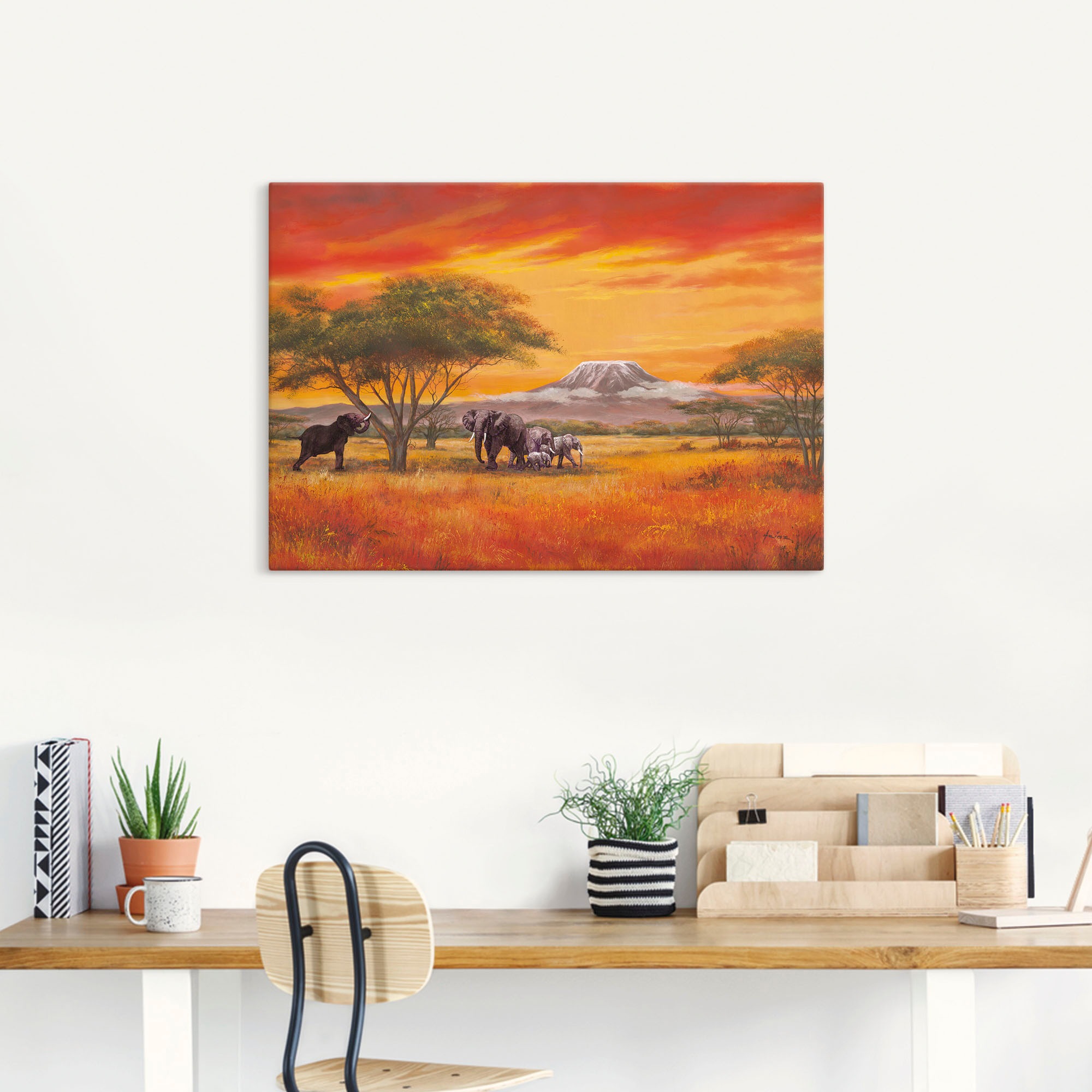 Artland "Elefanten" Elefanten Bilder 1 Stk. tlg. auf Holzrahmen gespannt günstig online kaufen