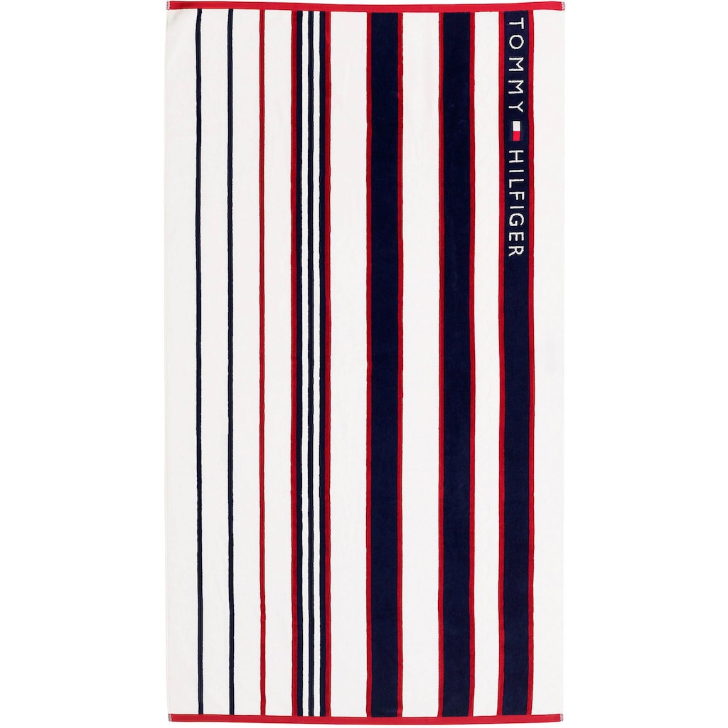 Tommy Hilfiger Strandtuch »Rot-blau gestreift«, (1 St.), mit gestickter Tommy Flagge