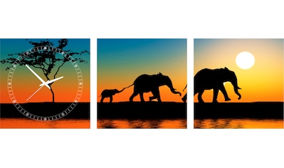 Conni Oberkircher´s Bild mit Uhr »Walking Elephants - Elefanten am Horizont«,... kaufen