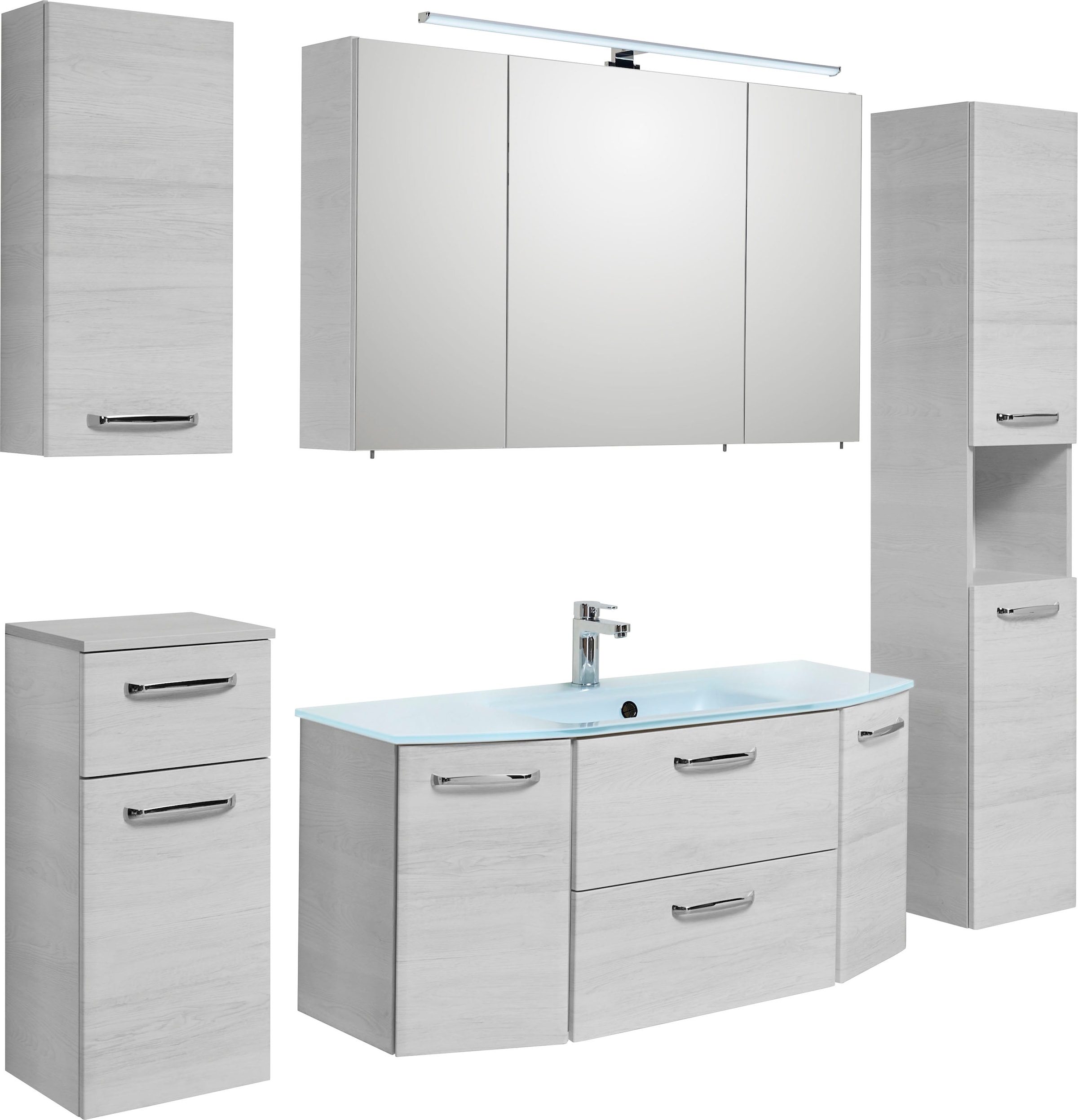 Saphir Badmöbel-Set "Quickset 936 5-teilig, mit Glaswaschbecken und LED-Spi günstig online kaufen