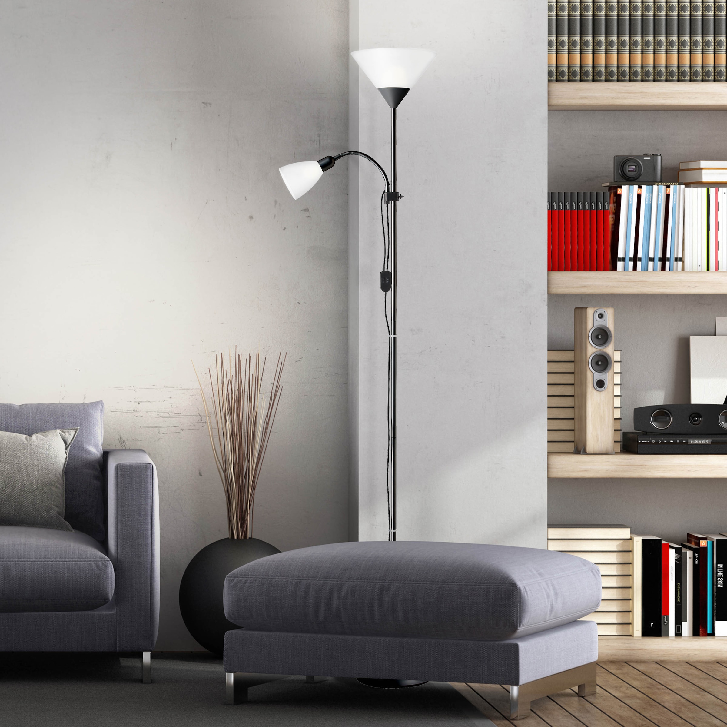 Brilliant Deckenfluter »Spari« E14 | E27 1 Stk. 180 cm Höhe, Ø 25 cm, E27 + E14, Aluminium/Kunststoff