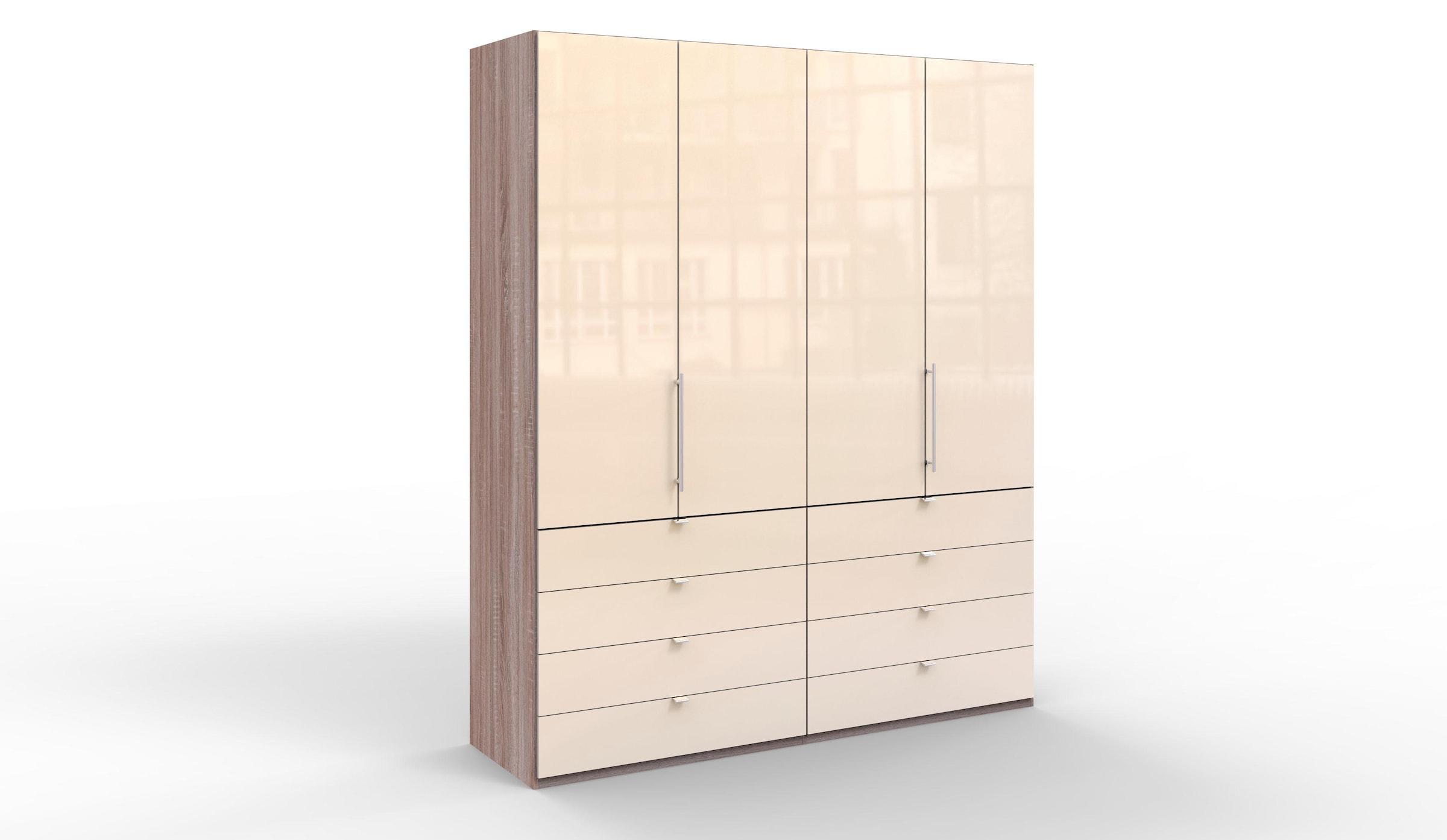 WIEMANN Falttürenschrank »Loft, hochwertige Glasfront, Metallgriffe, viel Stauraum«, (3 Breiten: 200cm/250cm/300cm, Höhe: 236cm), Qualität trifft edles Design, 8 Schubkästen, 6 Türen