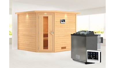 Sauna »"Leona" mit Kranz und Energiespartür Ofen 9 kW Bio externe Strg modern«