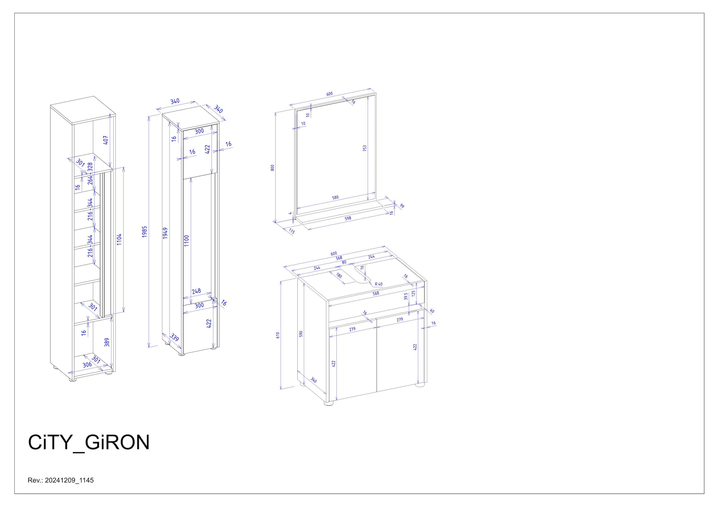 INOSIGN Badmöbel-Set »CITY/ GIRON, Bad im zeitlosen Design, 3-teiliges Badezimmer«, (Set, 3 St.), Badschränke und Spiegel, in zwei Farben verfügbar, viel Stauraum