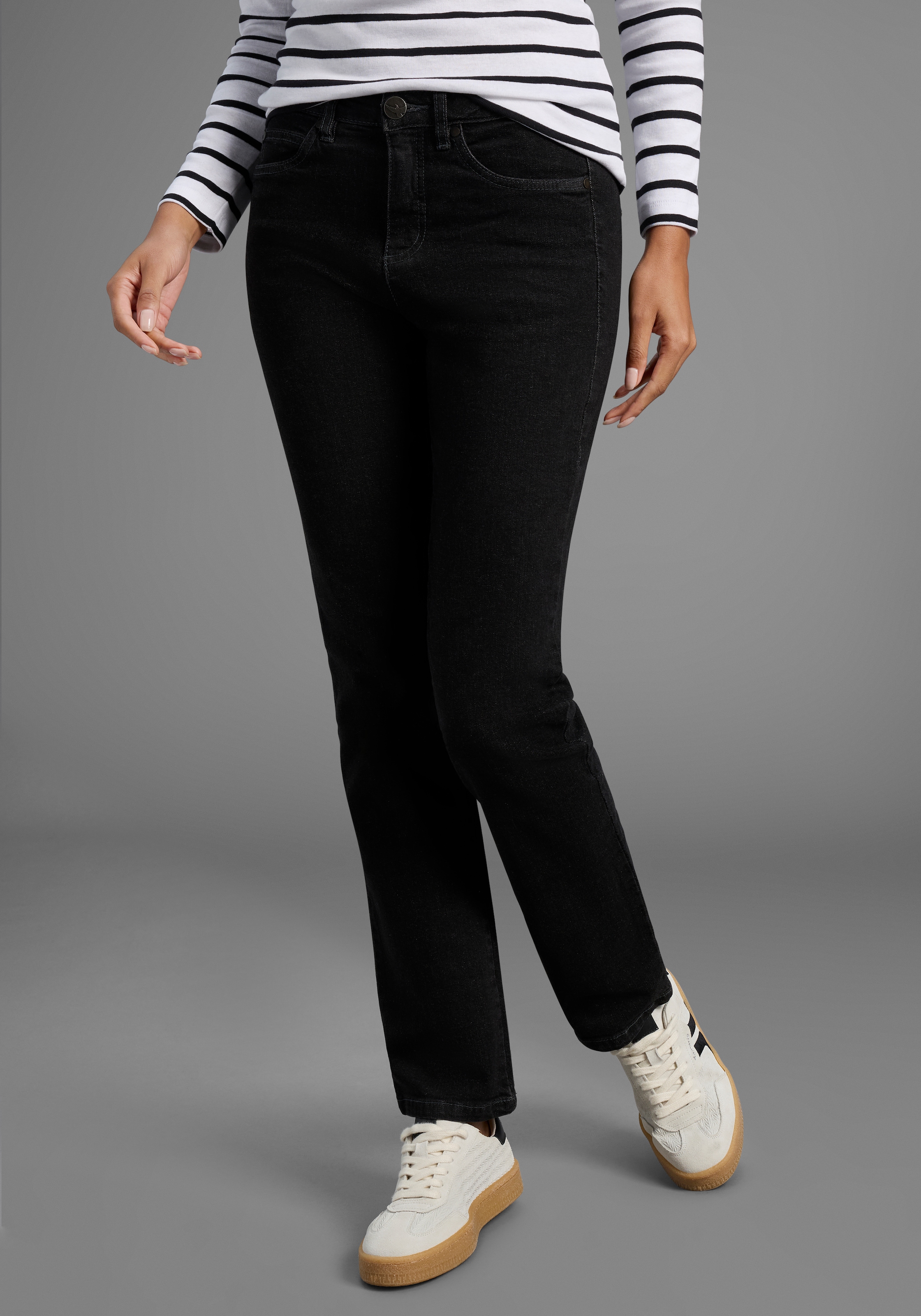 ARIZONA Damen Gerade Jeans "Comfort-Fit", schwarz, Basic, Gr. 50, clean, Jeans, Obermaterial: 98% Baumwolle, 2% Elasthan, Jeans, High Waist