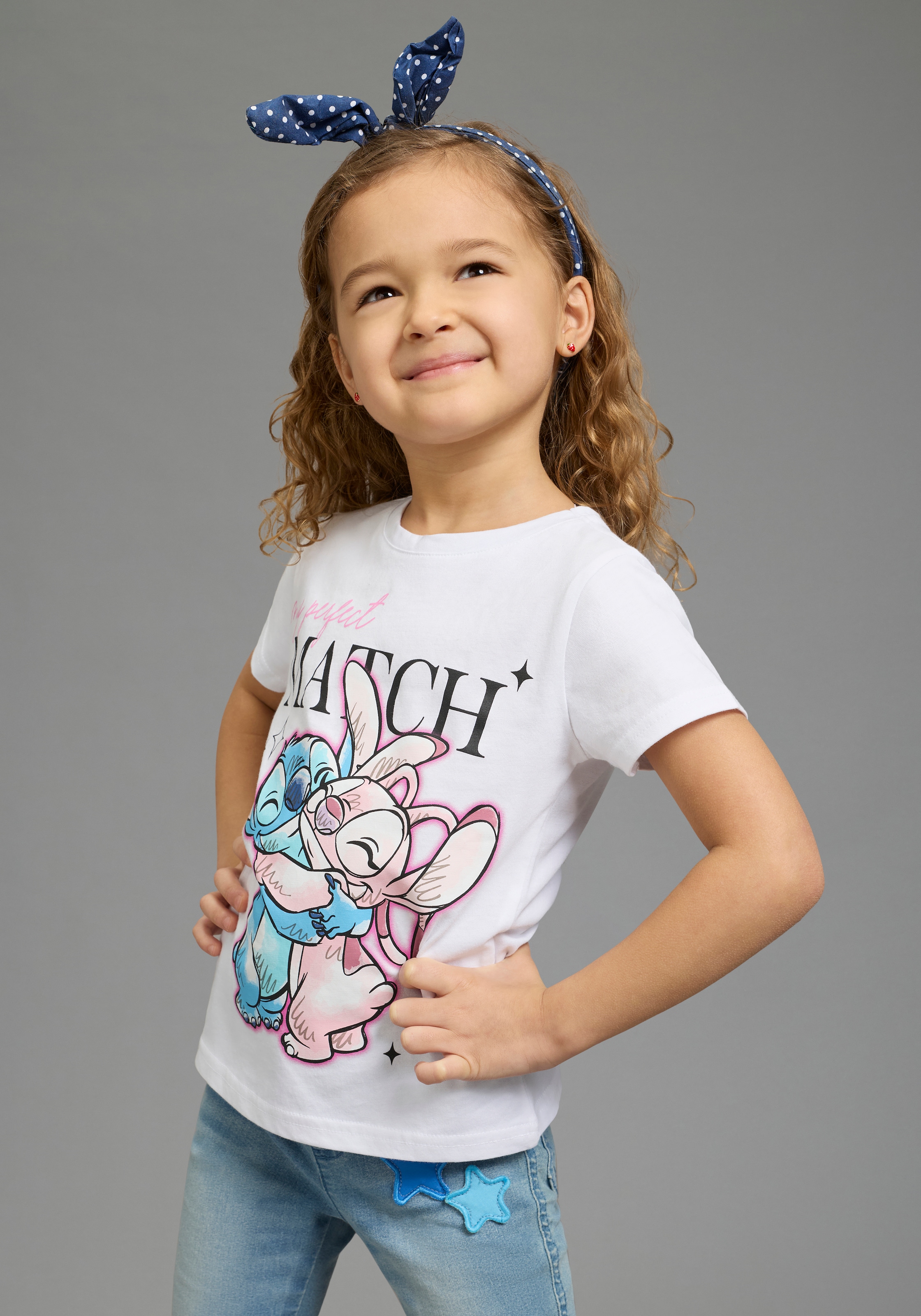 KIDSWORLD T-Shirt "STITCH: perfect match - Disney Shirt" Kurzarm, mit Rundhalsausschnitt, bedruckt, aus Baumwolle